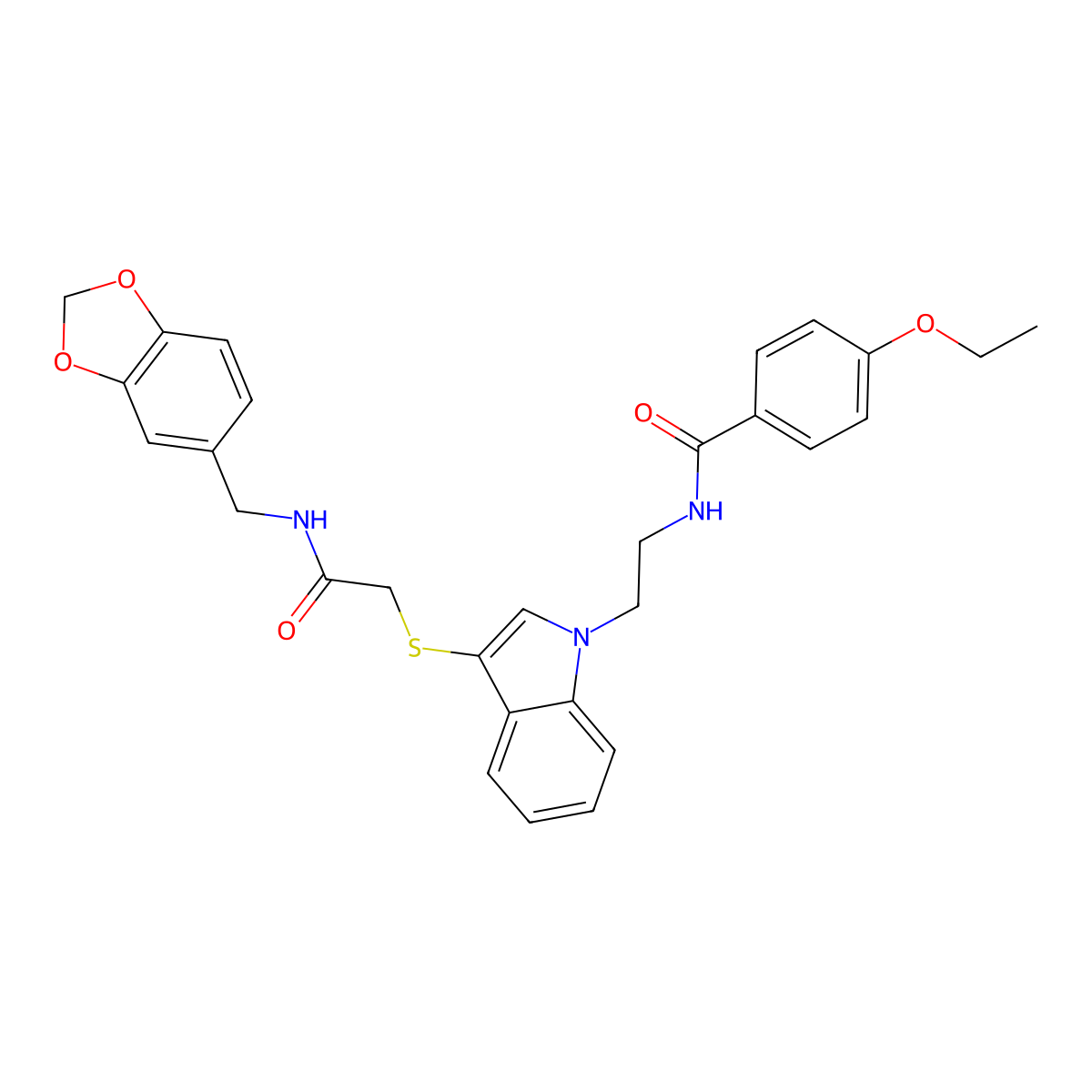 N-(2-(3-((2-((benzo[d][1,3]dioxol-5-ylmethyl)amino)-2-oxoethyl)thio)-1H-indol-1-yl)ethyl)-4-ethoxybenzamide molecular structure, CAS 862826-35-5