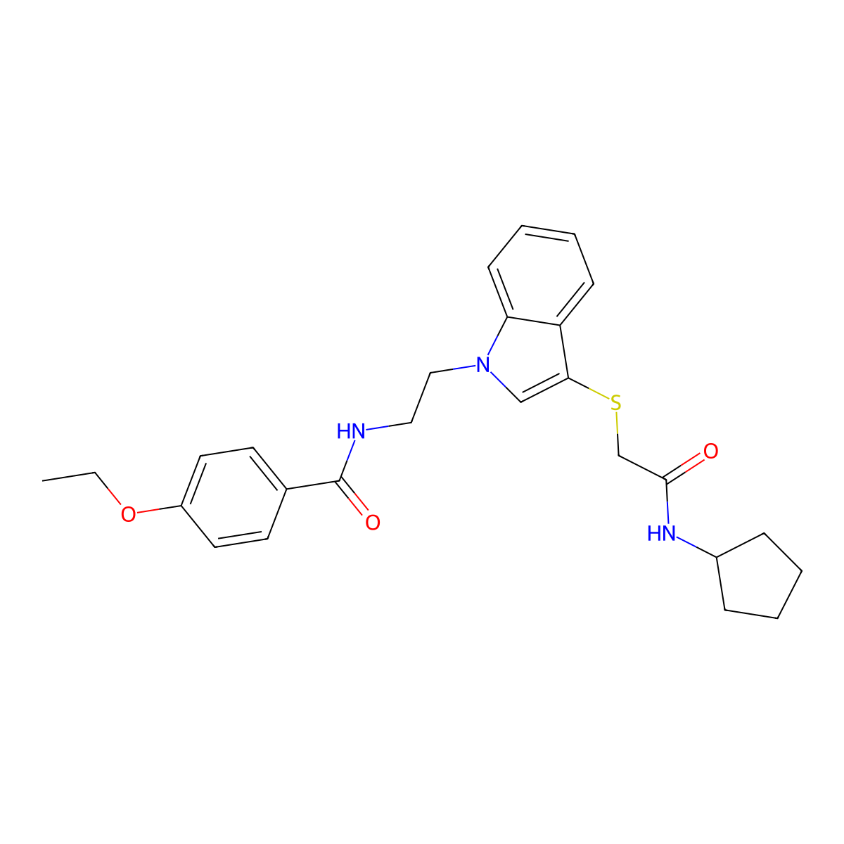 N-[2-[3-[2-(cyclopentylamino)-2-oxoethyl]sulfanylindol-1-yl]ethyl]-4-ethoxybenzamide molecular structure, CAS 862826-36-6