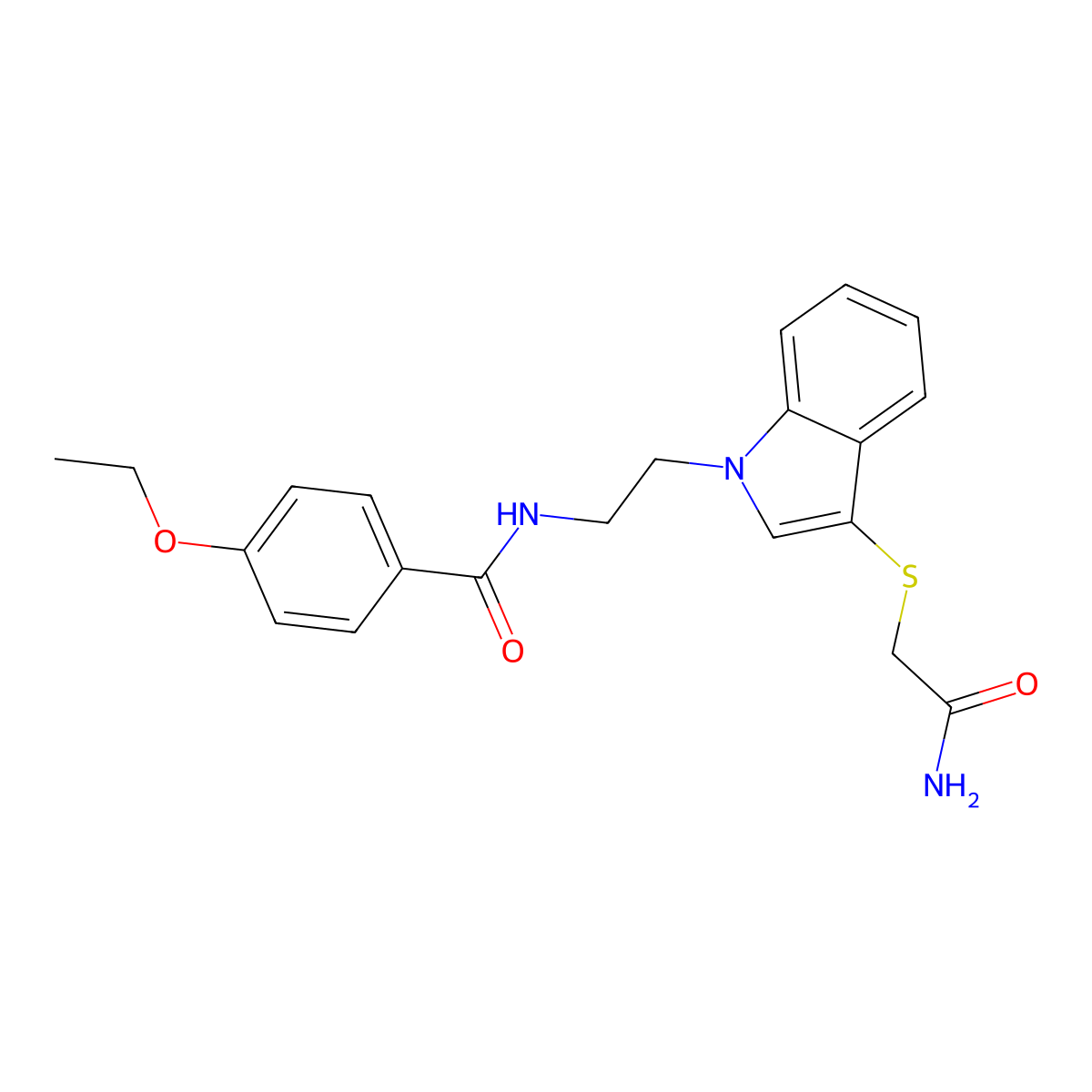 N-[2-[3-(2-amino-2-oxoethyl)sulfanylindol-1-yl]ethyl]-4-ethoxybenzamide molecular structure, CAS 862826-37-7