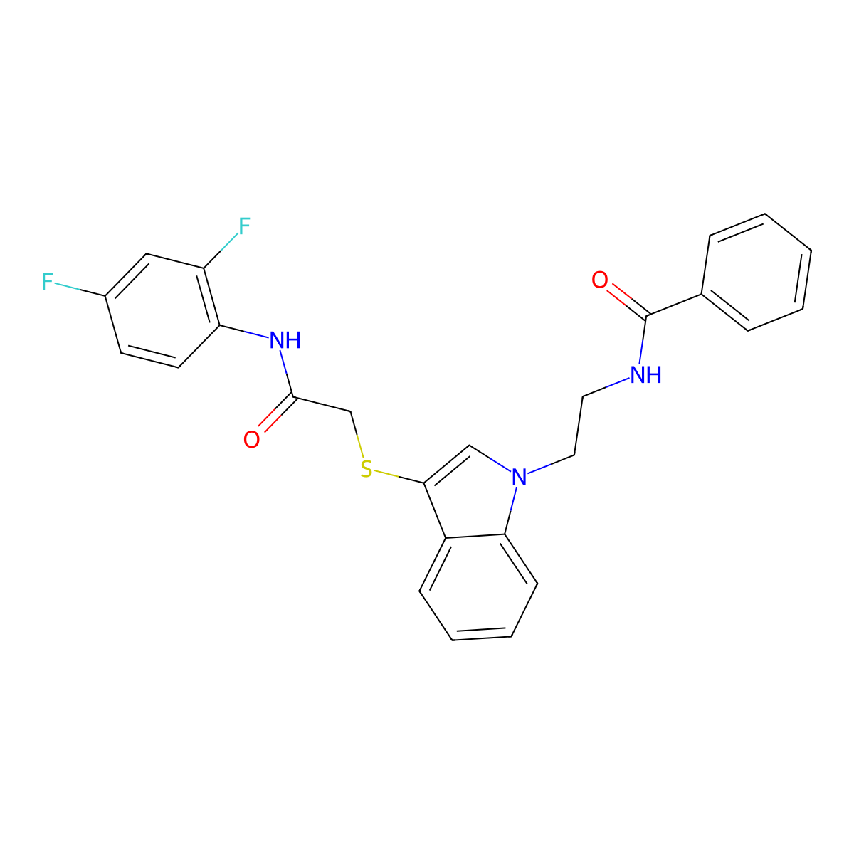 N-[2-[3-[2-(2,4-difluoroanilino)-2-oxoethyl]sulfanylindol-1-yl]ethyl]benzamide molecular structure, CAS 862826-39-9