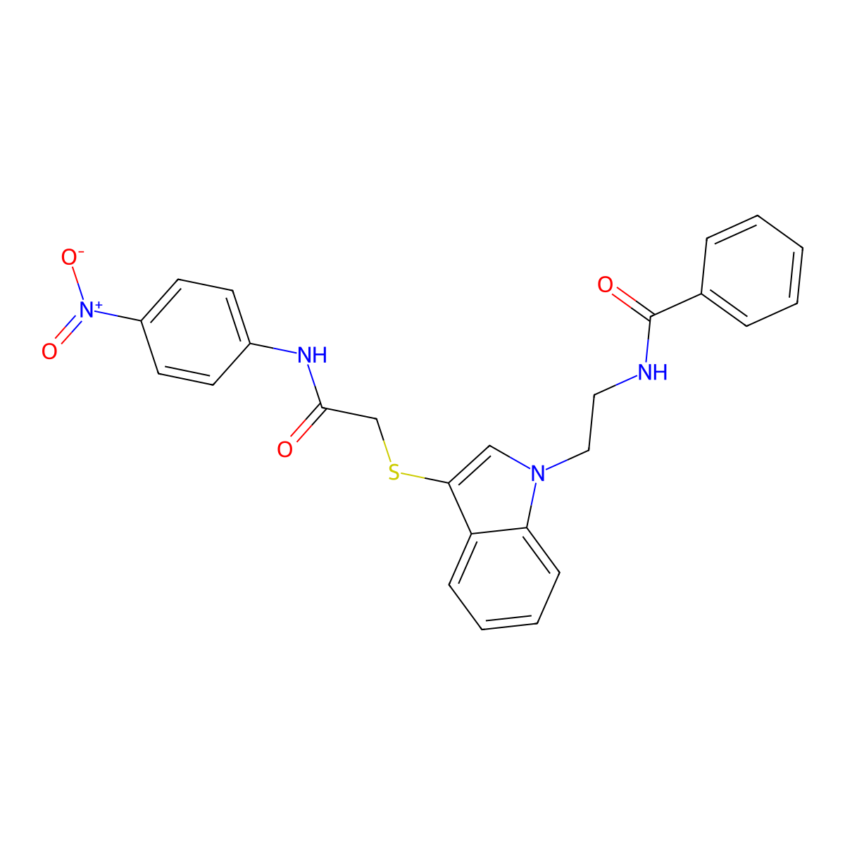 N-[2-[3-[2-(4-nitroanilino)-2-oxoethyl]sulfanylindol-1-yl]ethyl]benzamide molecular structure, CAS 862826-41-3