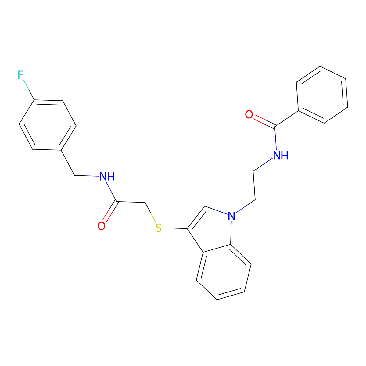 N-(2-(3-((2-((4-fluorobenzyl)amino)-2-oxoethyl)thio)-1H-indol-1-yl)ethyl)benzamide molecular structure, CAS 862826-42-4