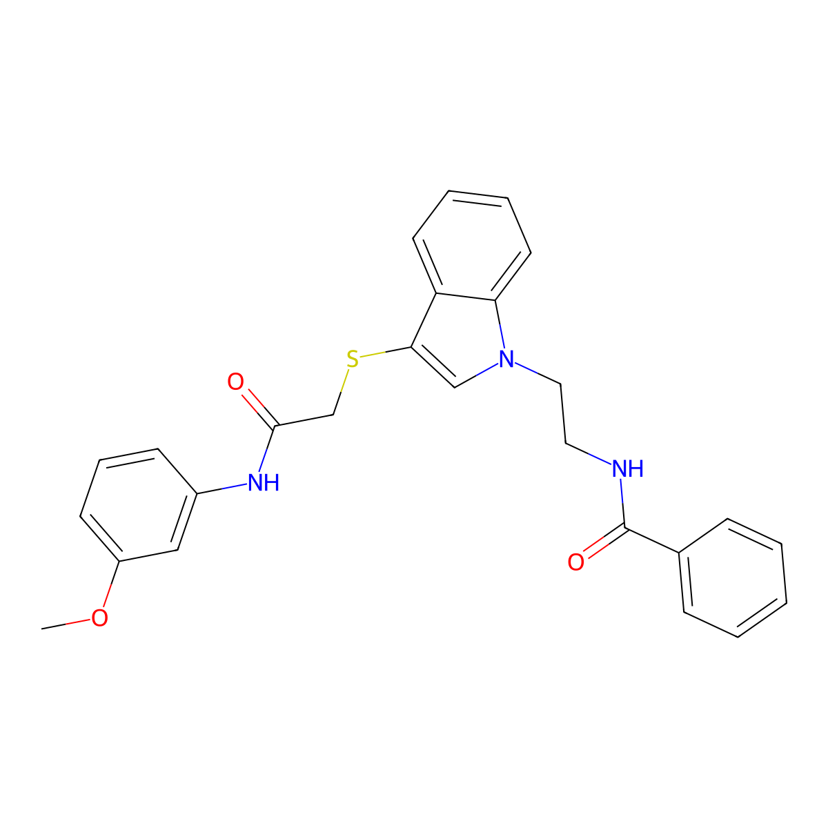 N-(2-(3-((2-((3-methoxyphenyl)amino)-2-oxoethyl)thio)-1H-indol-1-yl)ethyl)benzamide molecular structure, CAS 862826-43-5