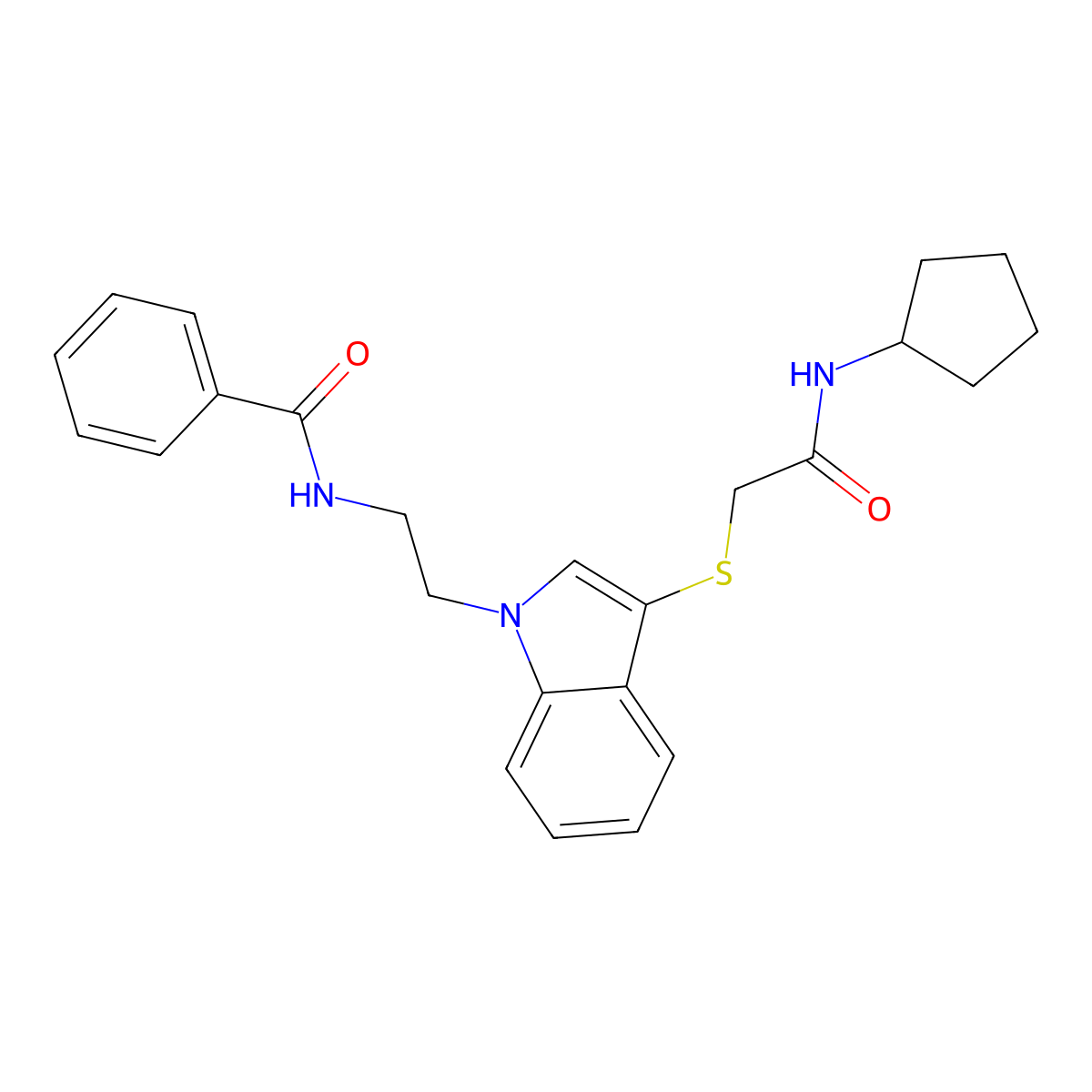 N-(2-(3-((2-(cyclopentylamino)-2-oxoethyl)thio)-1H-indol-1-yl)ethyl)benzamide molecular structure, CAS 862826-46-8