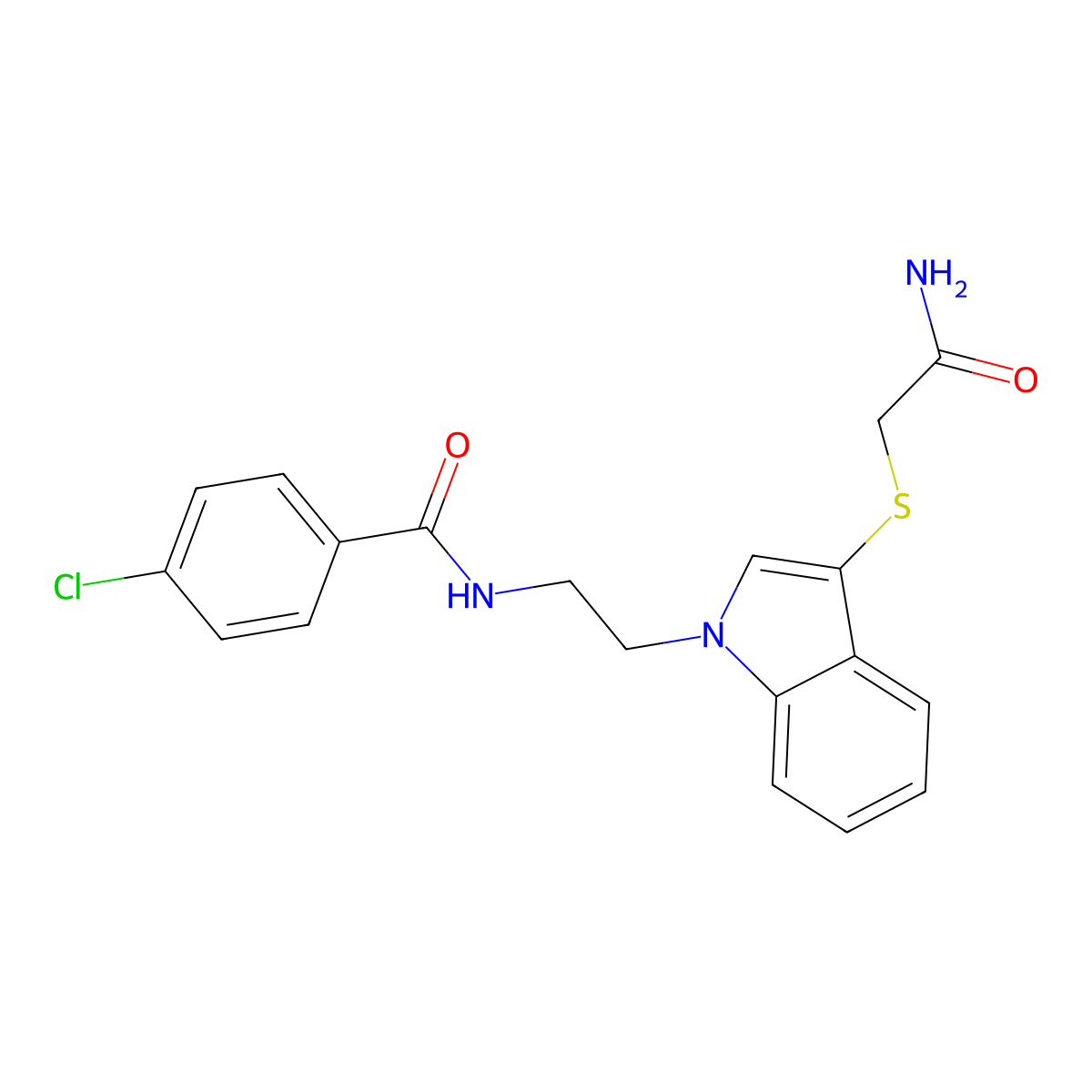 N-(2-(3-((2-amino-2-oxoethyl)thio)-1H-indol-1-yl)ethyl)-4-chlorobenzamide molecular structure, CAS 862826-48-0