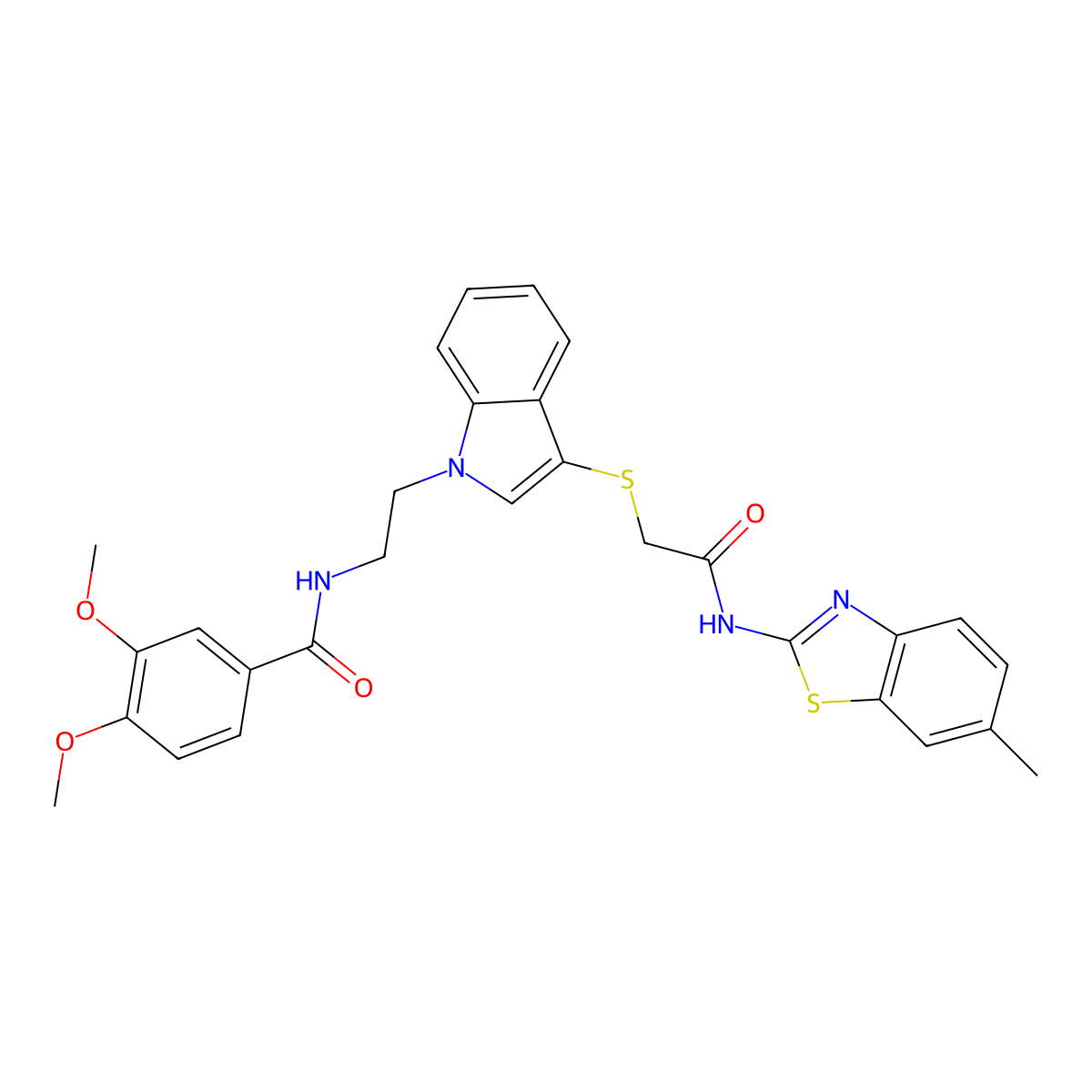 3,4-dimethoxy-N-(2-(3-((2-((6-methylbenzo[d]thiazol-2-yl)amino)-2-oxoethyl)thio)-1H-indol-1-yl)ethyl)benzamide molecular structure, CAS 862826-49-1