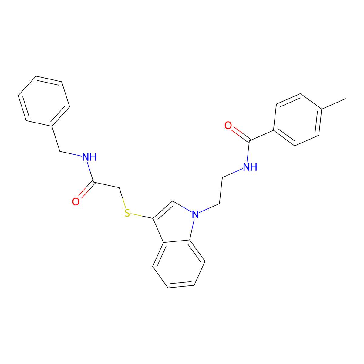 N-(2-(3-((2-(benzylamino)-2-oxoethyl)thio)-1H-indol-1-yl)ethyl)-4-methylbenzamide molecular structure, CAS 862826-51-5