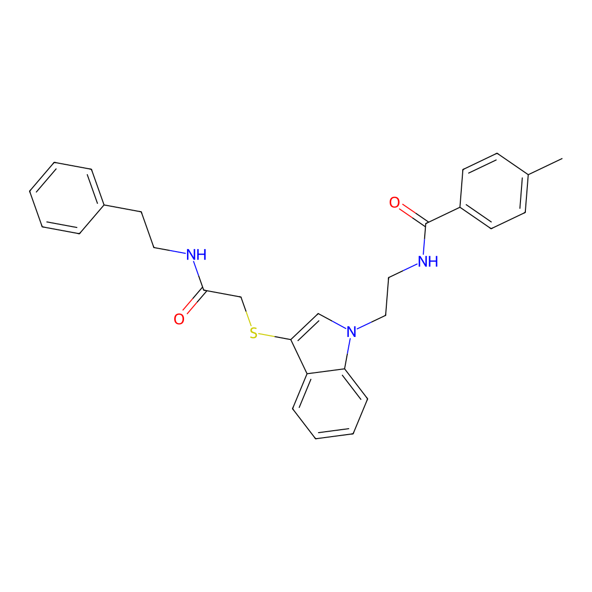4-methyl-N-(2-(3-((2-oxo-2-(phenethylamino)ethyl)thio)-1H-indol-1-yl)ethyl)benzamide molecular structure, CAS 862826-52-6