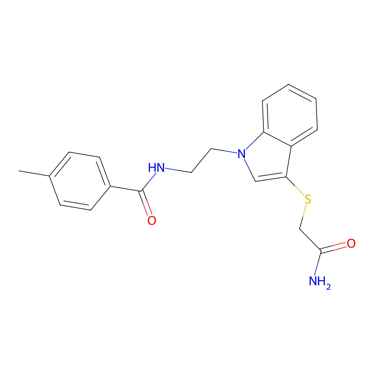 N-(2-(3-((2-amino-2-oxoethyl)thio)-1H-indol-1-yl)ethyl)-4-methylbenzamide molecular structure, CAS 862826-53-7