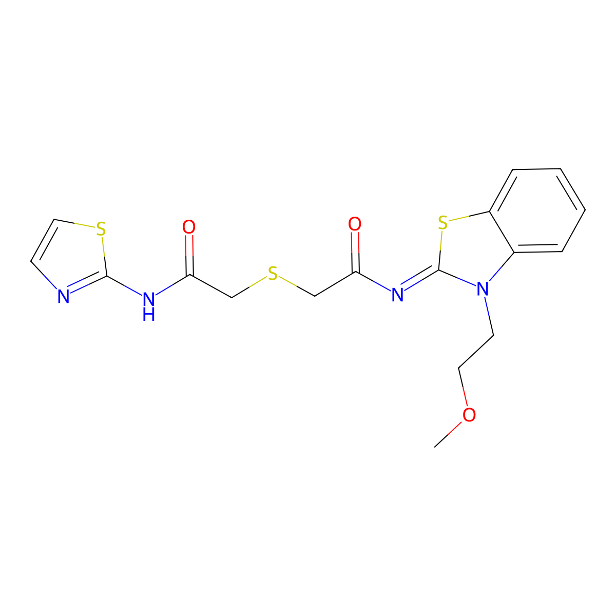 (Z)-N-(3-(2-methoxyethyl)benzo[d]thiazol-2(3H)-ylidene)-2-((2-oxo-2-(thiazol-2-ylamino)ethyl)thio)acetamide molecular structure, CAS 862826-55-9