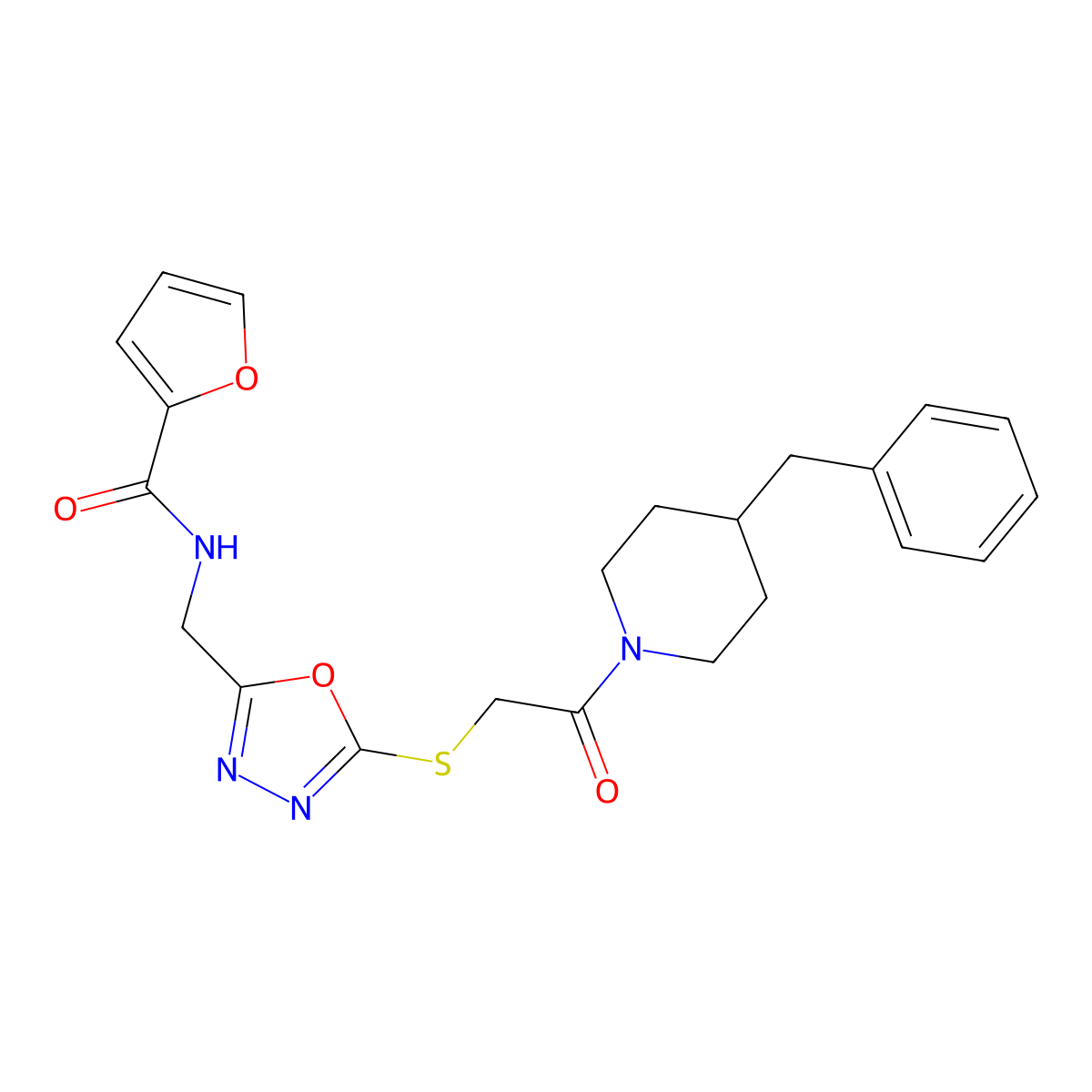 N-((5-((2-(4-benzylpiperidin-1-yl)-2-oxoethyl)thio)-1,3,4-oxadiazol-2-yl)methyl)furan-2-carboxamide molecular structure, CAS 862826-56-0