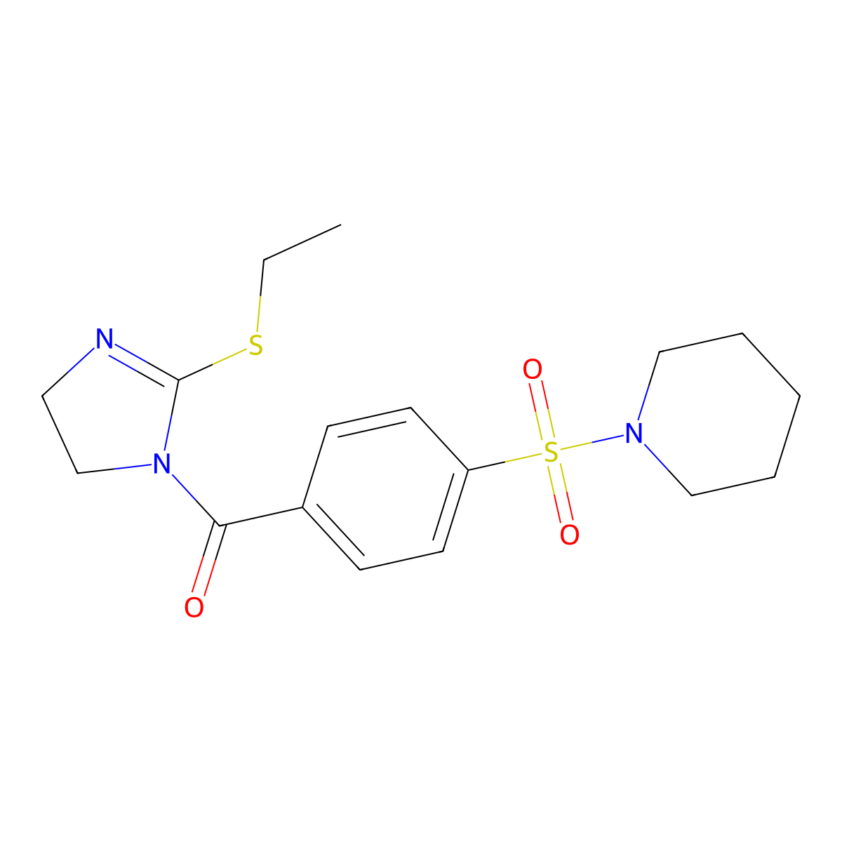 (2-(ethylthio)-4,5-dihydro-1H-imidazol-1-yl)(4-(piperidin-1-ylsulfonyl)phenyl)methanone molecular structure, CAS 862826-65-1