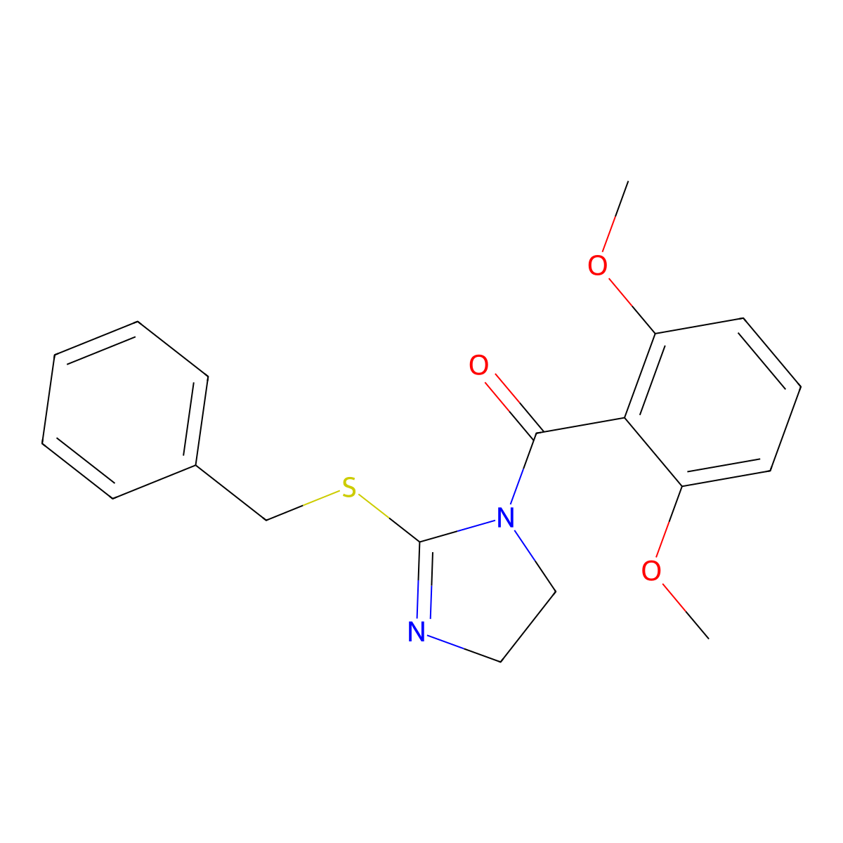 (2-(benzylthio)-4,5-dihydro-1H-imidazol-1-yl)(2,6-dimethoxyphenyl)methanone molecular structure, CAS 862826-69-5