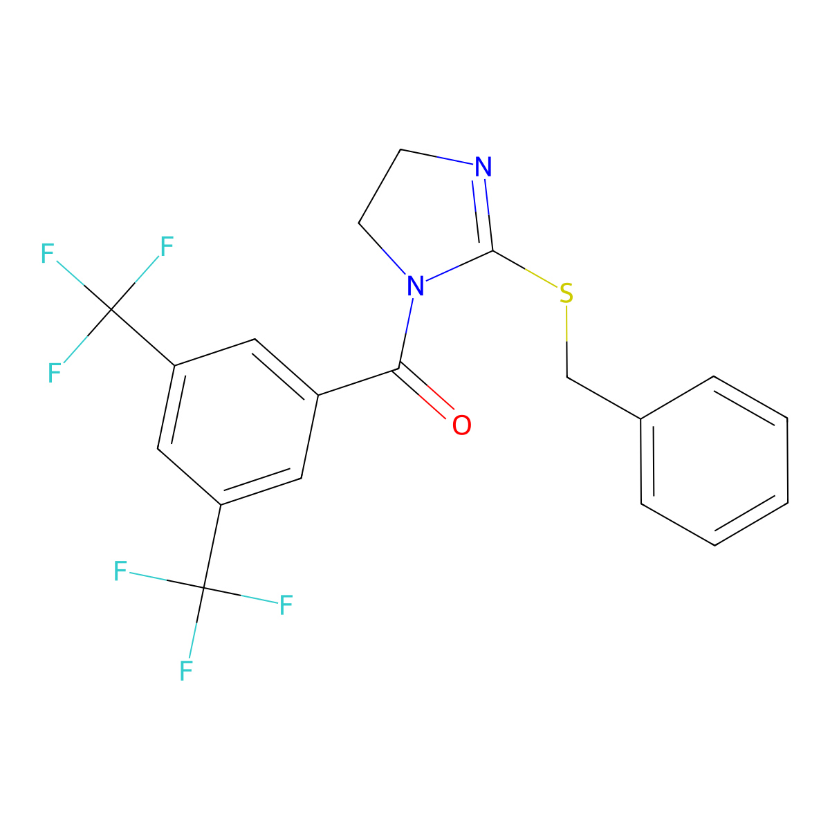 (2-Benzylsulfanyl-4,5-dihydroimidazol-1-yl)-[3,5-bis(trifluoromethyl)phenyl]methanone molecular structure, CAS 862826-70-8