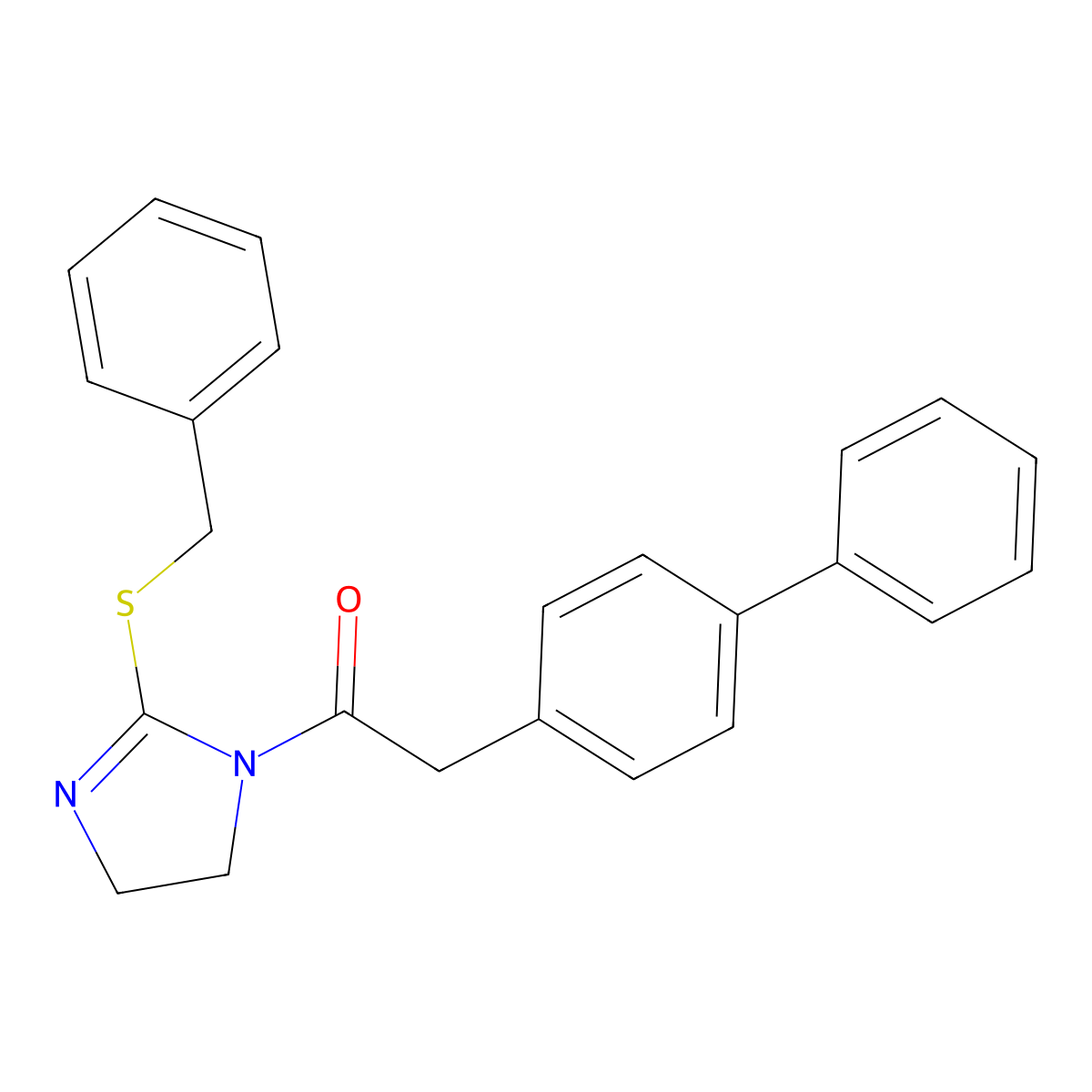 2-([1,1'-biphenyl]-4-yl)-1-(2-(benzylthio)-4,5-dihydro-1H-imidazol-1-yl)ethanone molecular structure, CAS 862826-73-1