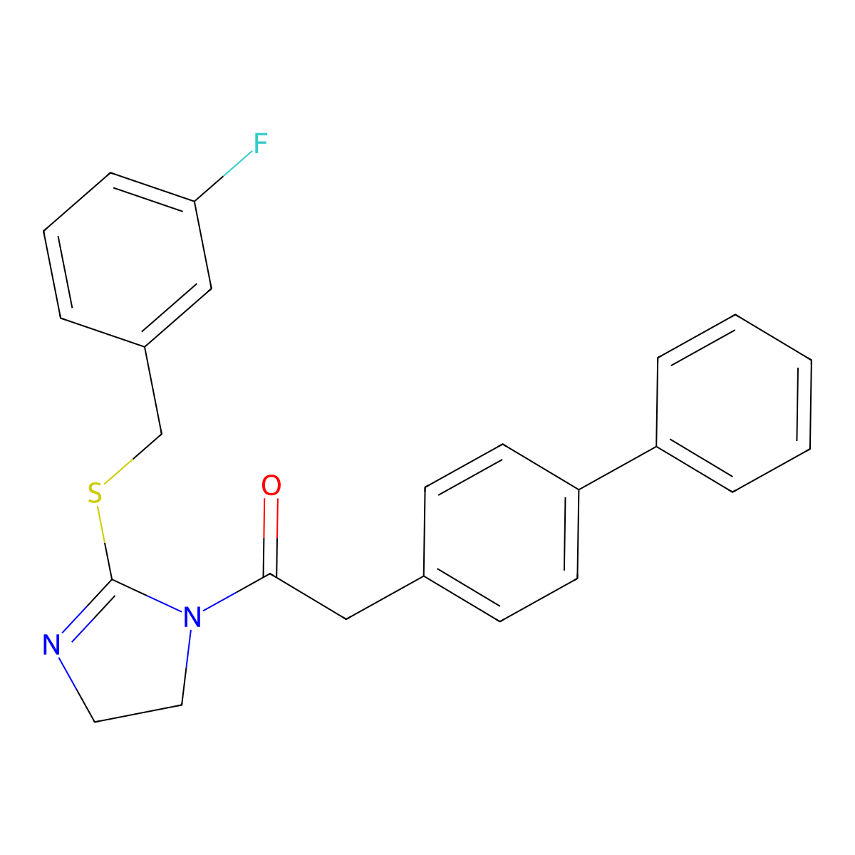 1-[2-[(3-Fluorophenyl)methylsulfanyl]-4,5-dihydroimidazol-1-yl]-2-(4-phenylphenyl)ethanone molecular structure, CAS 862826-80-0