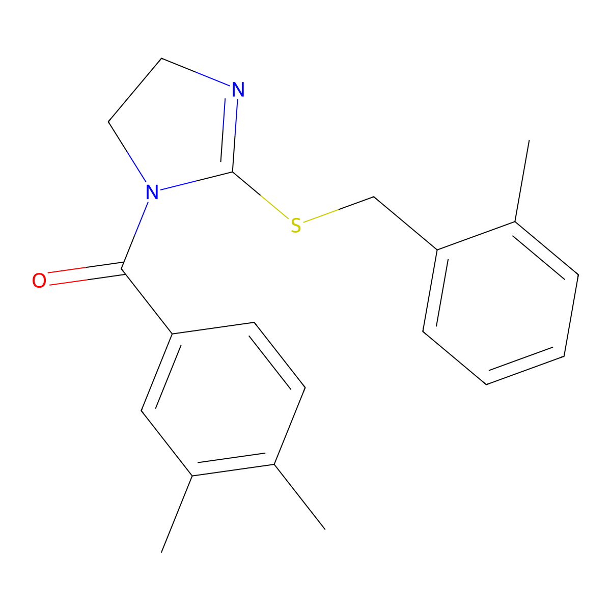 (3,4-dimethylphenyl)(2-((2-methylbenzyl)thio)-4,5-dihydro-1H-imidazol-1-yl)methanone molecular structure, CAS 862826-82-2