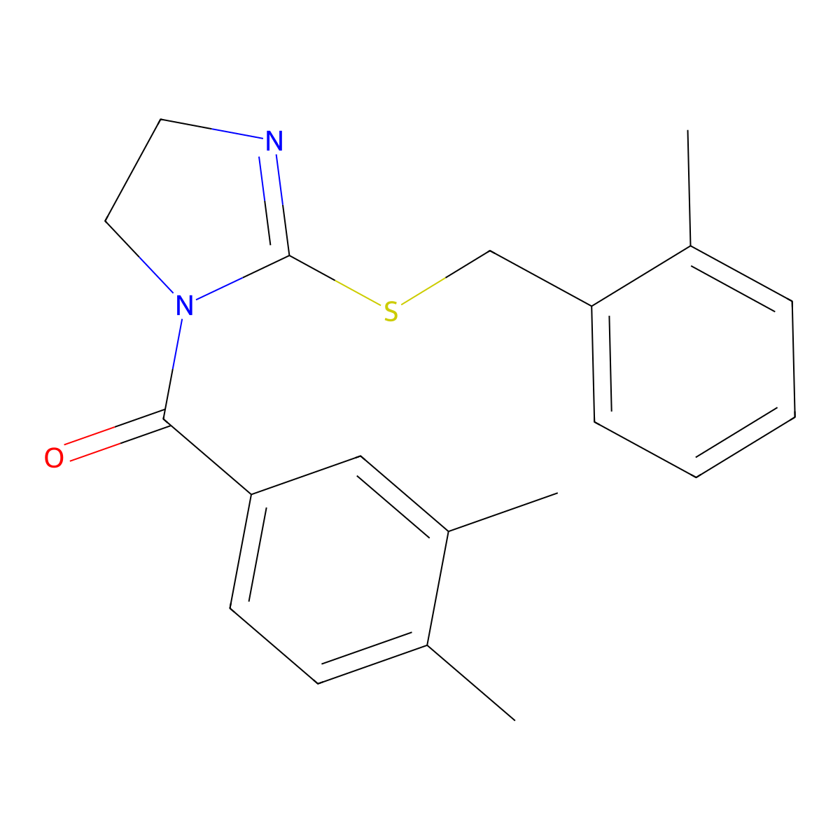 (3,4-dimethylphenyl)(2-((2-methylbenzyl)thio)-4,5-dihydro-1H-imidazol-1-yl)methanone molecular structure, CAS 862826-82-2