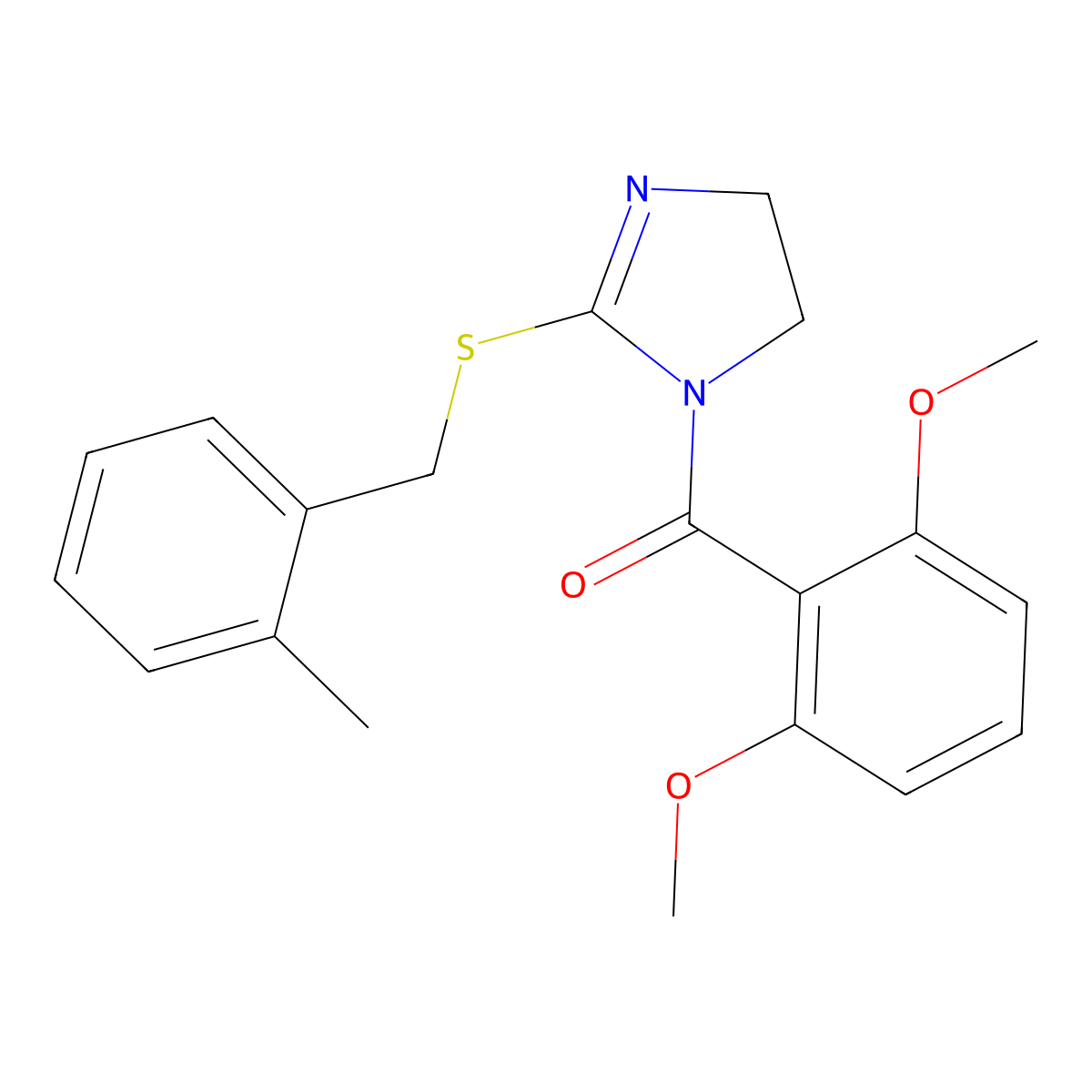 (2,6-dimethoxyphenyl)(2-((2-methylbenzyl)thio)-4,5-dihydro-1H-imidazol-1-yl)methanone molecular structure, CAS 862826-83-3