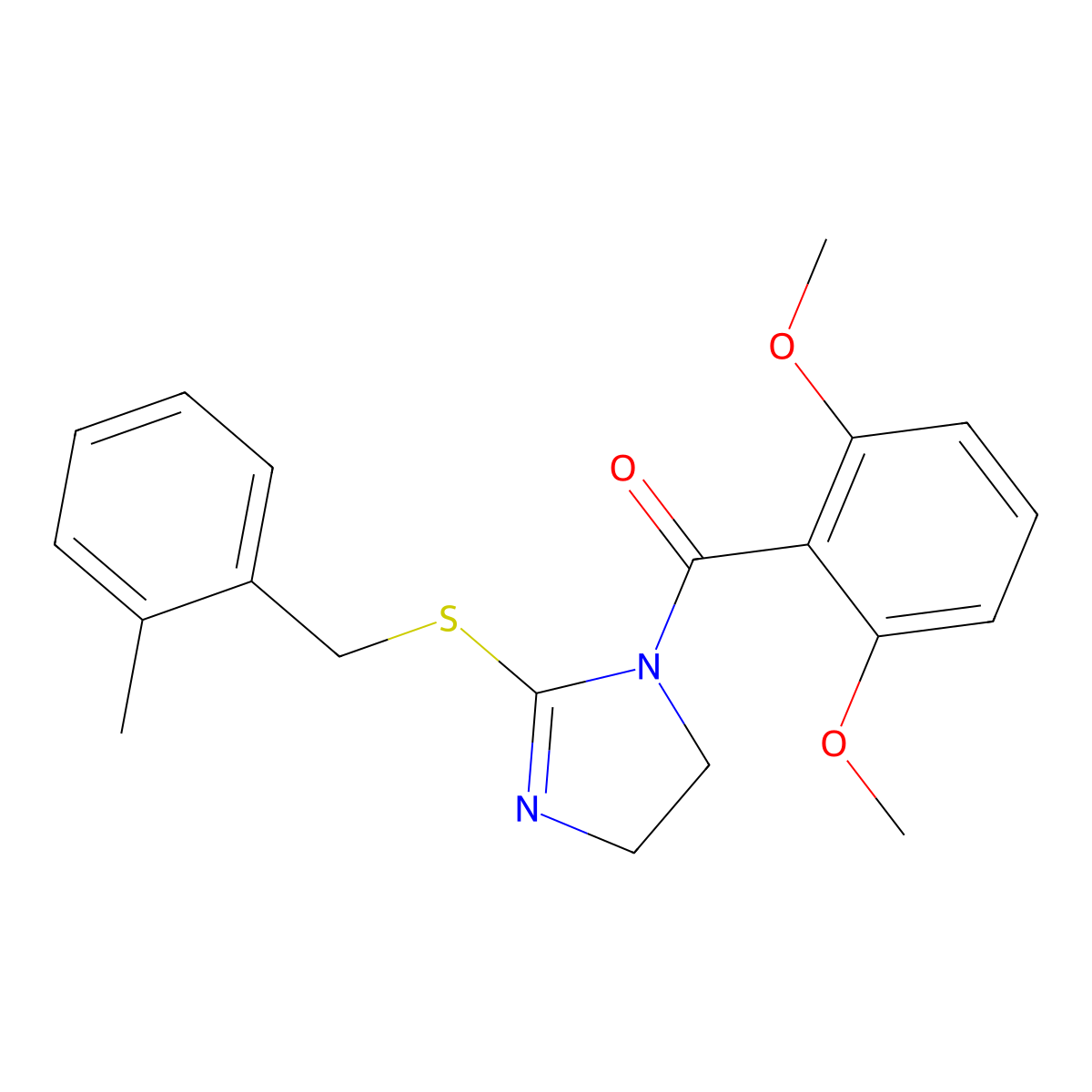 (2,6-dimethoxyphenyl)(2-((2-methylbenzyl)thio)-4,5-dihydro-1H-imidazol-1-yl)methanone molecular structure, CAS 862826-83-3