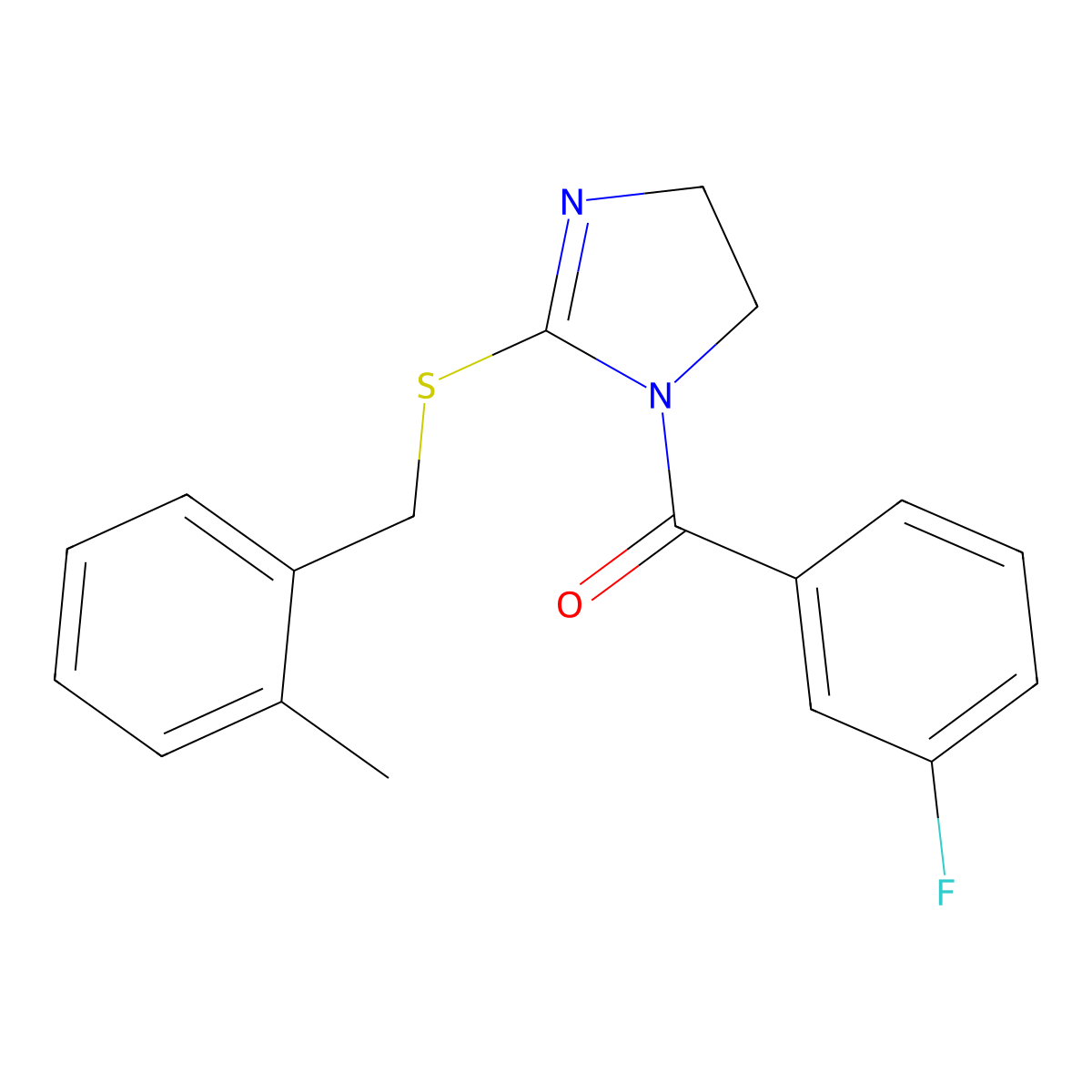 (3-fluorophenyl)(2-((2-methylbenzyl)thio)-4,5-dihydro-1H-imidazol-1-yl)methanone molecular structure, CAS 862826-84-4
