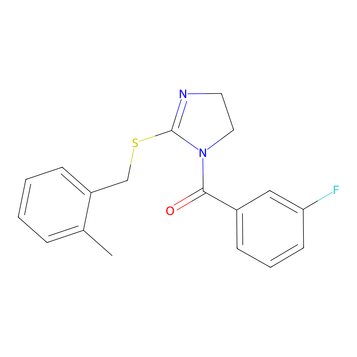 (3-fluorophenyl)(2-((2-methylbenzyl)thio)-4,5-dihydro-1H-imidazol-1-yl)methanone molecular structure, CAS 862826-84-4