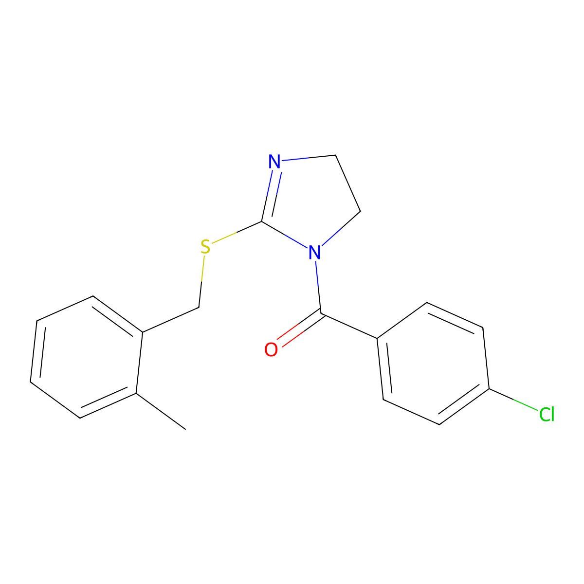 (4-Chlorophenyl)-[2-[(2-methylphenyl)methylsulfanyl]-4,5-dihydroimidazol-1-yl]methanone molecular structure, CAS 862826-85-5