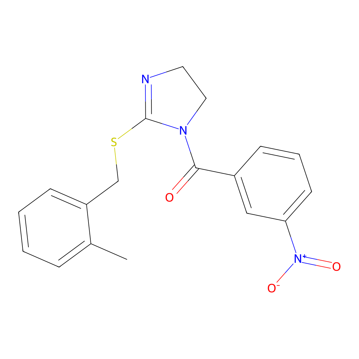 (2-((2-methylbenzyl)thio)-4,5-dihydro-1H-imidazol-1-yl)(3-nitrophenyl)methanone molecular structure, CAS 862826-88-8