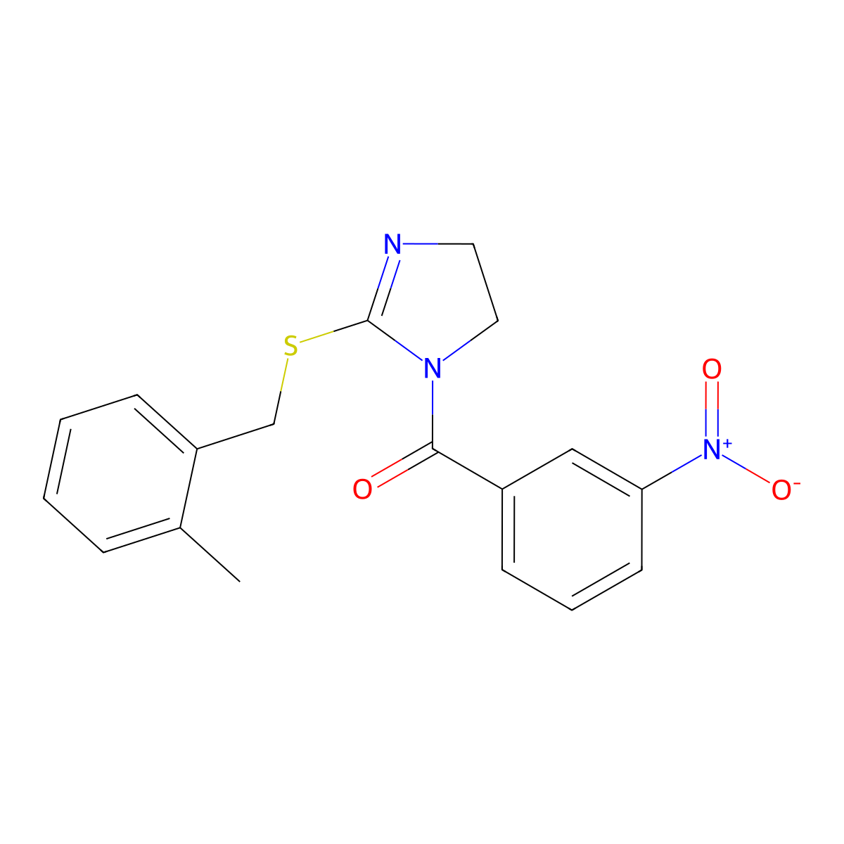 (2-((2-methylbenzyl)thio)-4,5-dihydro-1H-imidazol-1-yl)(3-nitrophenyl)methanone molecular structure, CAS 862826-88-8