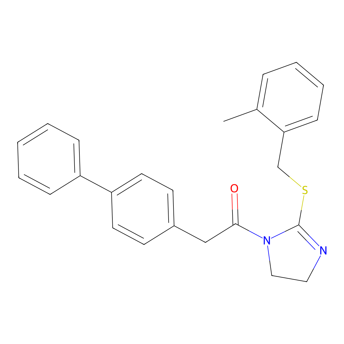 2-([1,1'-biphenyl]-4-yl)-1-(2-((2-methylbenzyl)thio)-4,5-dihydro-1H-imidazol-1-yl)ethanone molecular structure, CAS 862826-90-2
