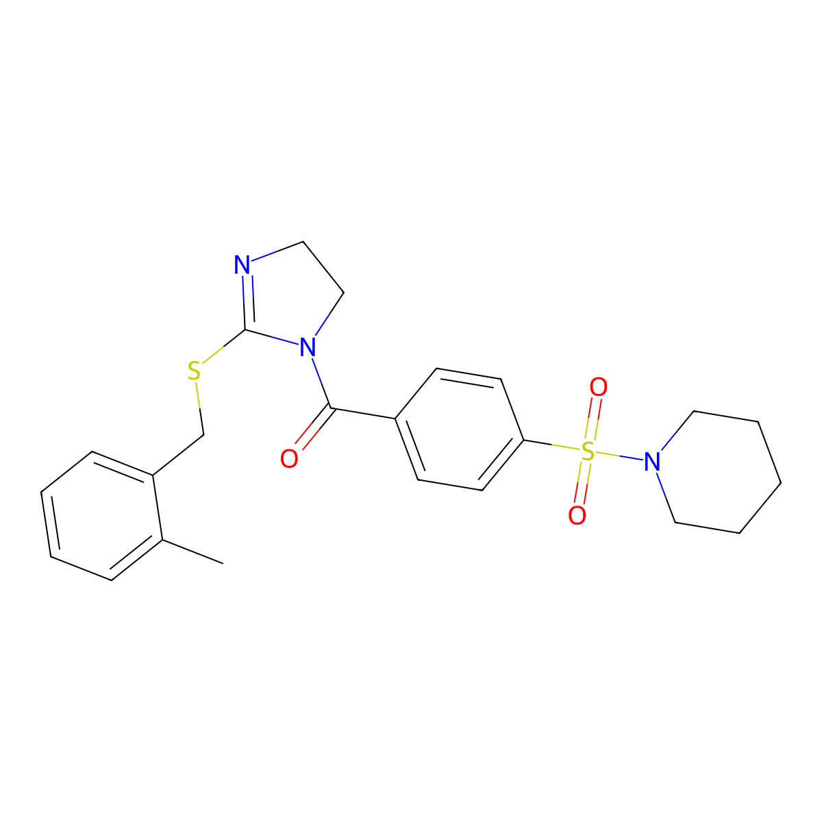 (2-((2-methylbenzyl)thio)-4,5-dihydro-1H-imidazol-1-yl)(4-(piperidin-1-ylsulfonyl)phenyl)methanone molecular structure, CAS 862826-91-3