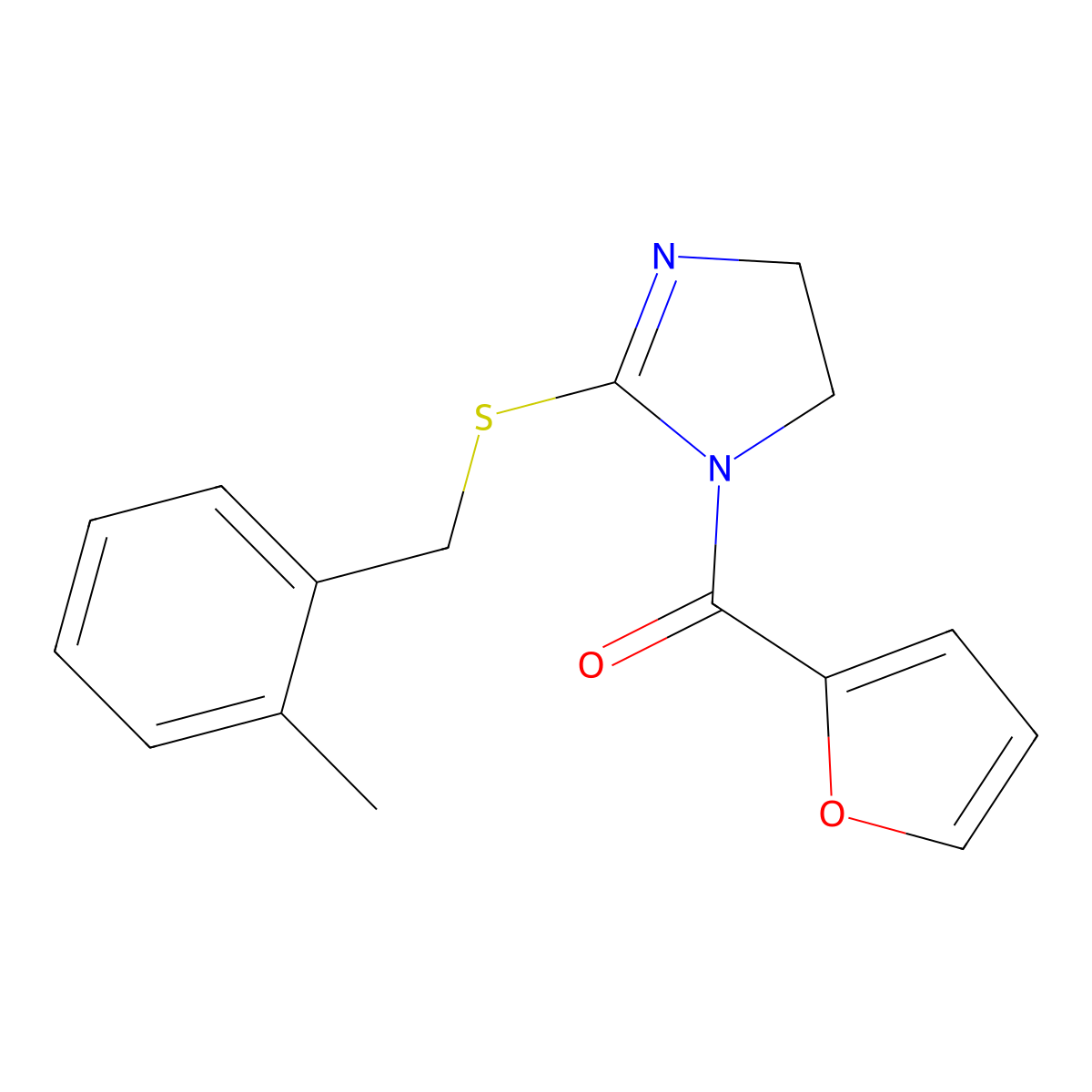 furan-2-yl(2-((2-methylbenzyl)thio)-4,5-dihydro-1H-imidazol-1-yl)methanone molecular structure, CAS 862826-92-4