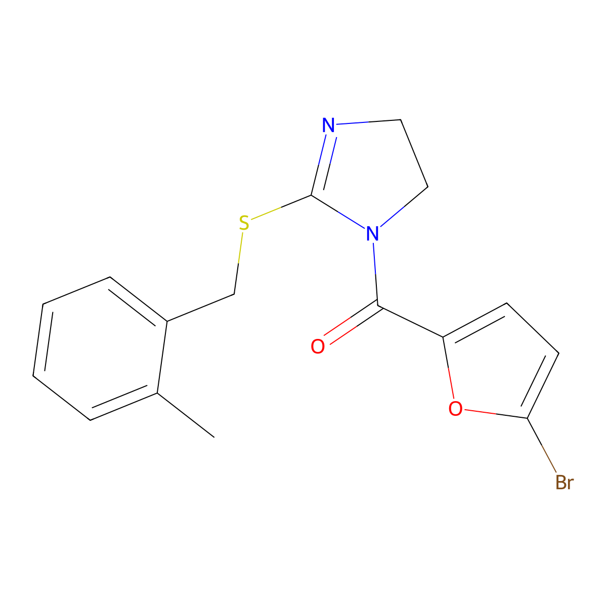 (5-bromofuran-2-yl)(2-((2-methylbenzyl)thio)-4,5-dihydro-1H-imidazol-1-yl)methanone molecular structure, CAS 862826-93-5