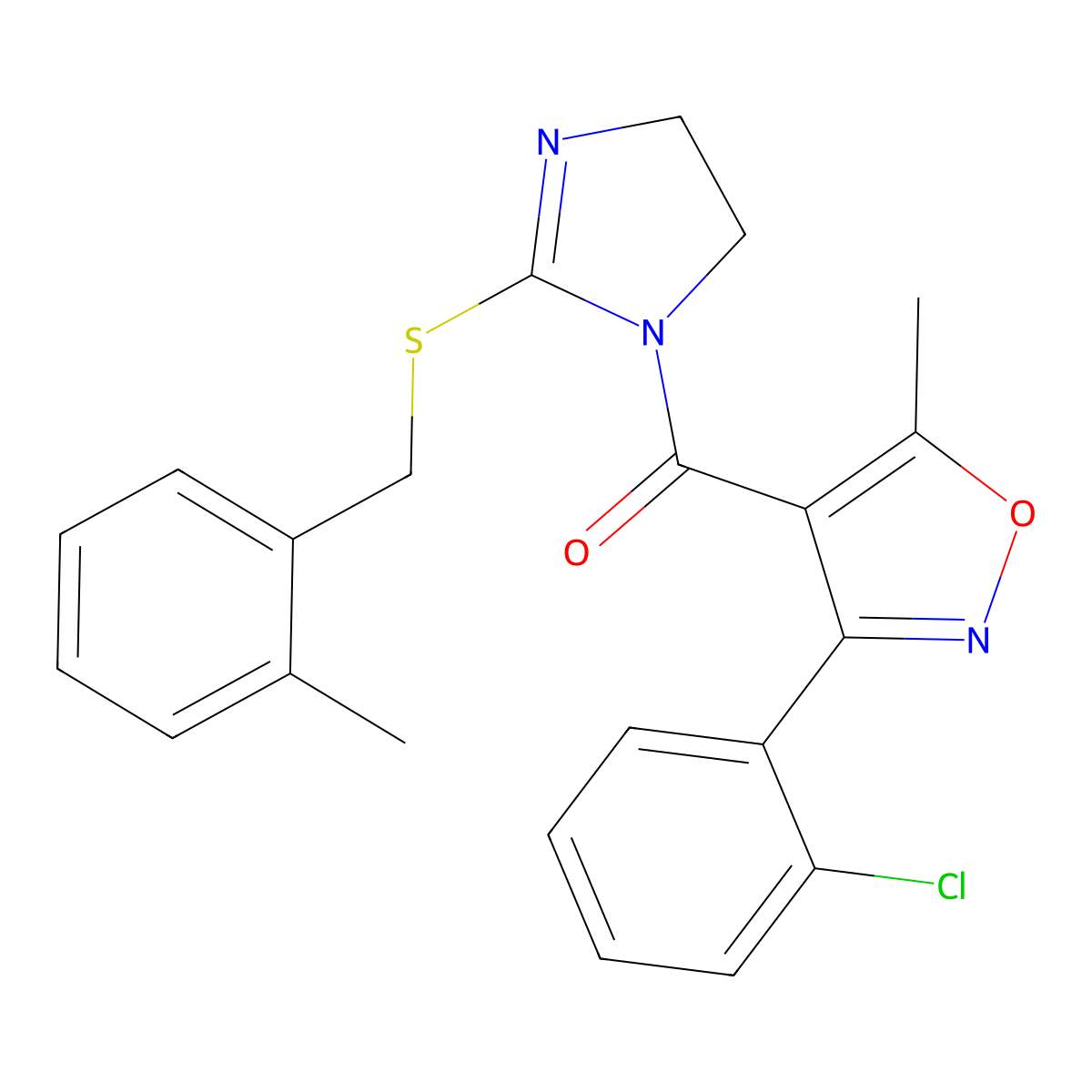 (3-(2-chlorophenyl)-5-methylisoxazol-4-yl)(2-((2-methylbenzyl)thio)-4,5-dihydro-1H-imidazol-1-yl)methanone molecular structure, CAS 862826-94-6