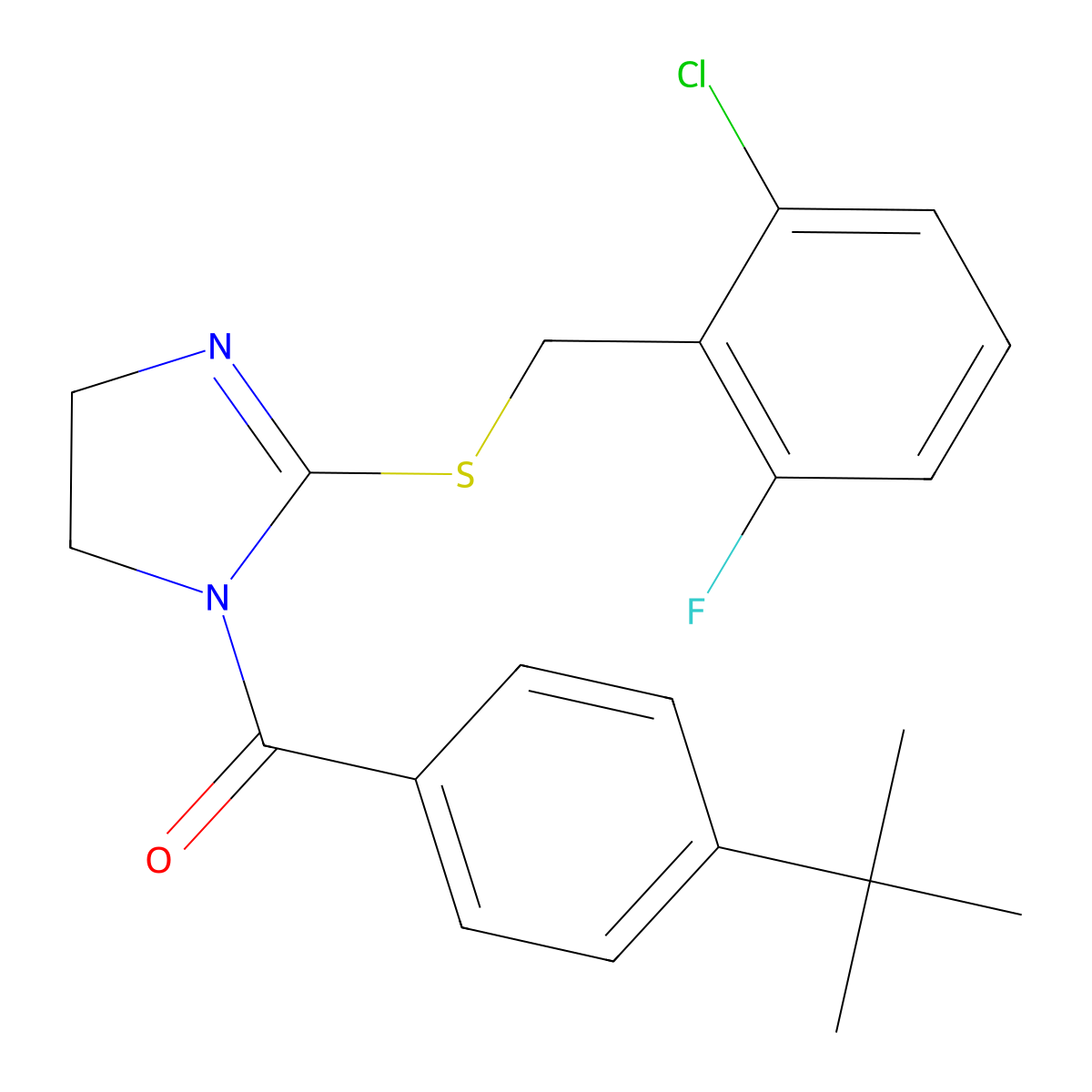 (4-Tert-butylphenyl)-[2-[(2-chloro-6-fluorophenyl)methylsulfanyl]-4,5-dihydroimidazol-1-yl]methanone molecular structure, CAS 862826-95-7