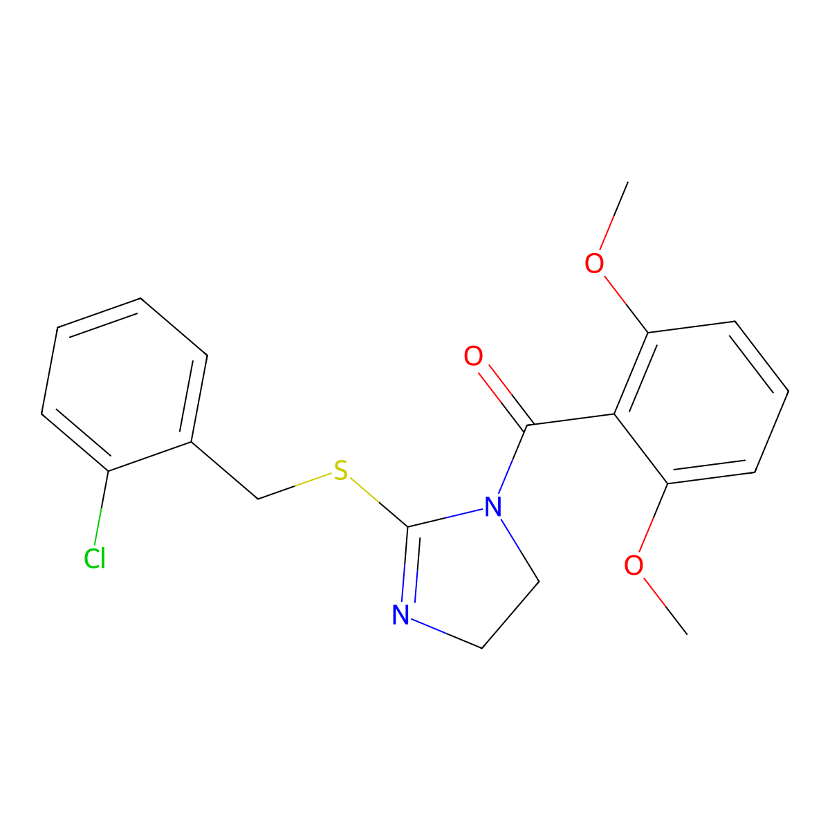 (2-((2-chlorobenzyl)thio)-4,5-dihydro-1H-imidazol-1-yl)(2,6-dimethoxyphenyl)methanone molecular structure, CAS 862826-96-8