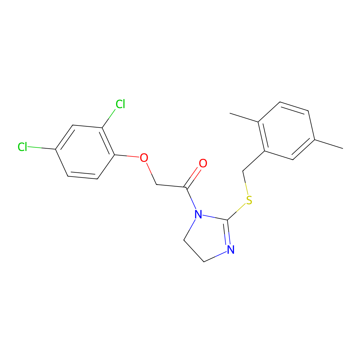 2-(2,4-dichlorophenoxy)-1-(2-((2,5-dimethylbenzyl)thio)-4,5-dihydro-1H-imidazol-1-yl)ethanone molecular structure, CAS 862826-99-1