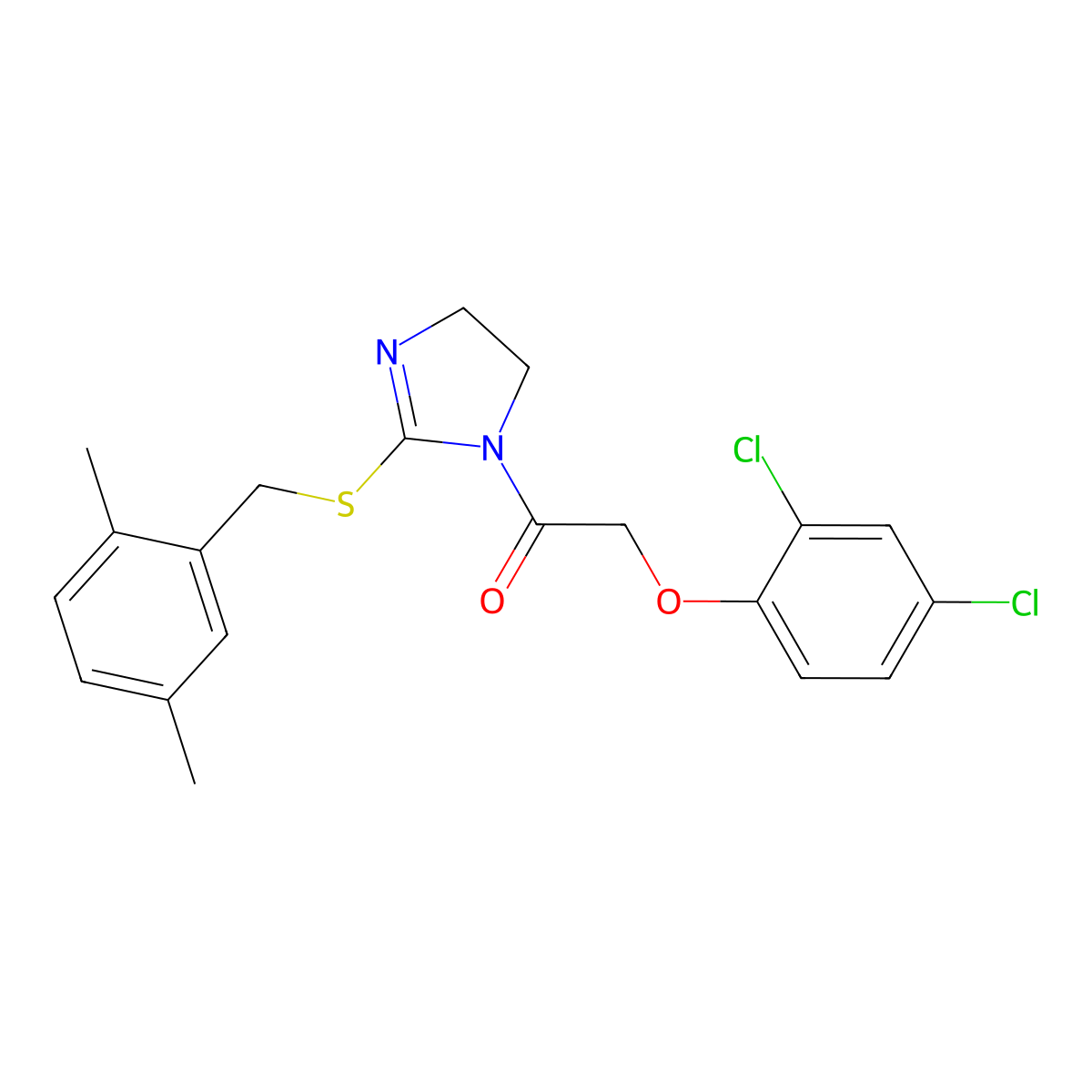 2-(2,4-dichlorophenoxy)-1-(2-((2,5-dimethylbenzyl)thio)-4,5-dihydro-1H-imidazol-1-yl)ethanone molecular structure, CAS 862826-99-1