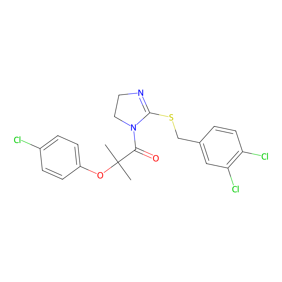 2-(4-chlorophenoxy)-1-(2-((3,4-dichlorobenzyl)thio)-4,5-dihydro-1H-imidazol-1-yl)-2-methylpropan-1-one molecular structure, CAS 862827-02-9