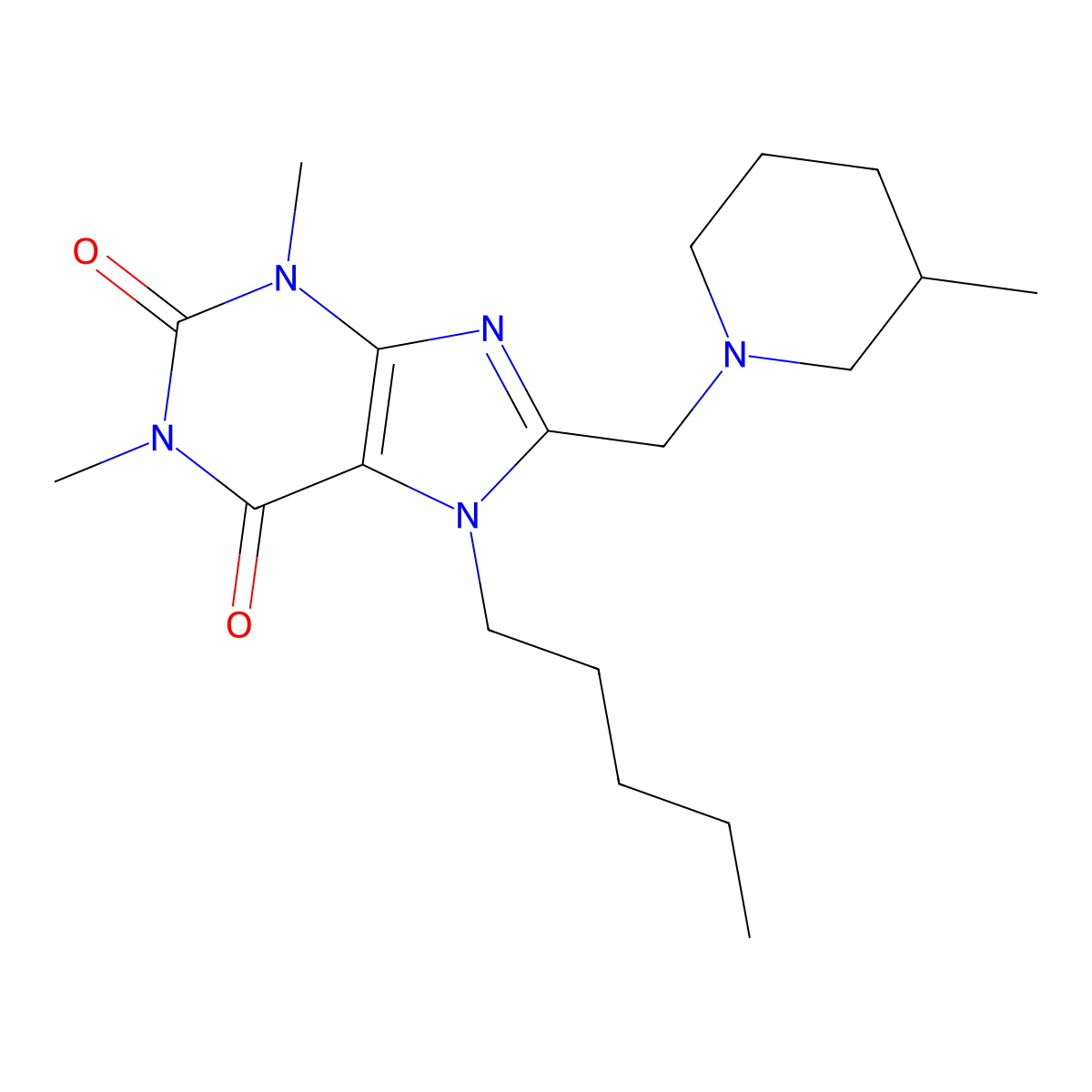 1,3-dimethyl-8-[(3-methylpiperidin-1-yl)methyl]-7-pentyl-3,7-dihydro-1H-purine-2,6-dione molecular structure, CAS 862827-07-4