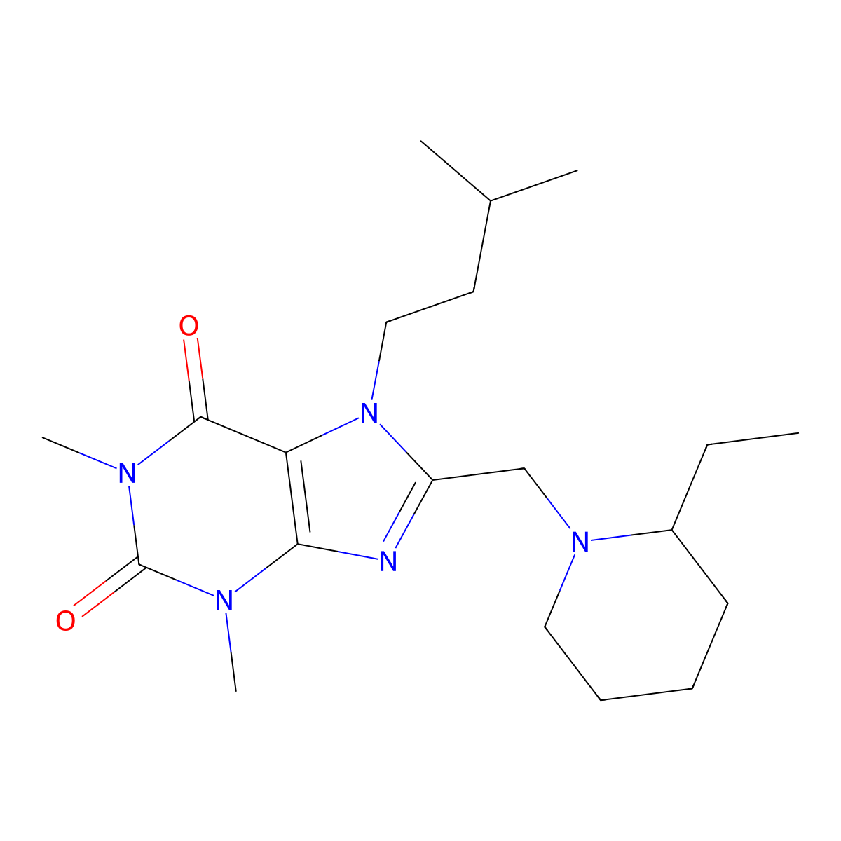 8-[(2-Ethylpiperidin-1-yl)methyl]-1,3-dimethyl-7-(3-methylbutyl)purine-2,6-dione molecular structure, CAS 862827-08-5