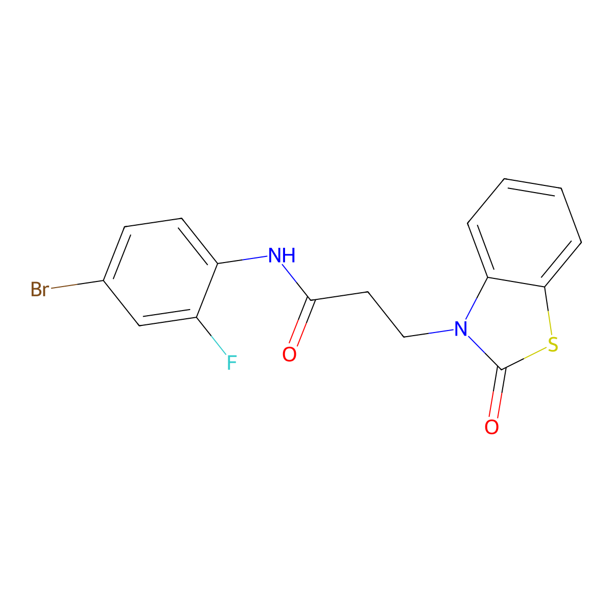 N-(4-bromo-2-fluorophenyl)-3-(2-oxo-1,3-benzothiazol-3(2H)-yl)propanamide molecular structure, CAS 862827-90-5