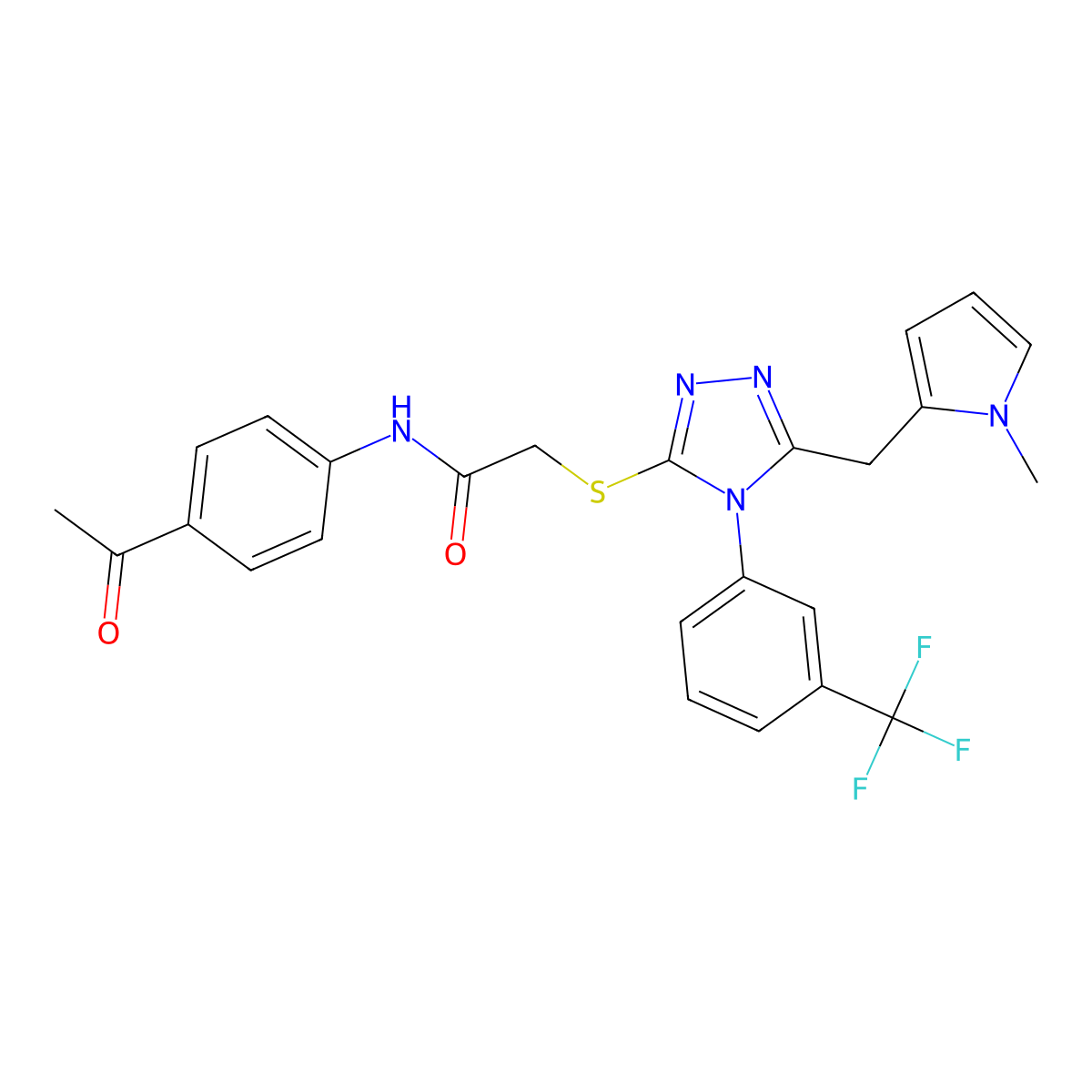 N-(4-acetylphenyl)-2-((5-((1-methyl-1H-pyrrol-2-yl)methyl)-4-(3-(trifluoromethyl)phenyl)-4H-1,2,4-triazol-3-yl)thio)acetamide molecular structure, CAS 862827-93-8