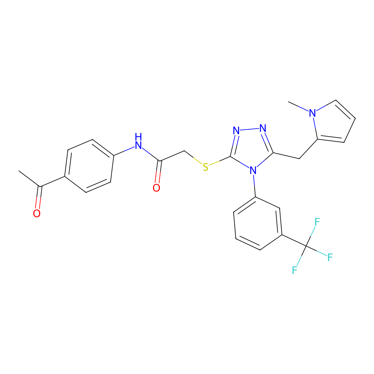 N-(4-acetylphenyl)-2-((5-((1-methyl-1H-pyrrol-2-yl)methyl)-4-(3-(trifluoromethyl)phenyl)-4H-1,2,4-triazol-3-yl)thio)acetamide molecular structure, CAS 862827-93-8