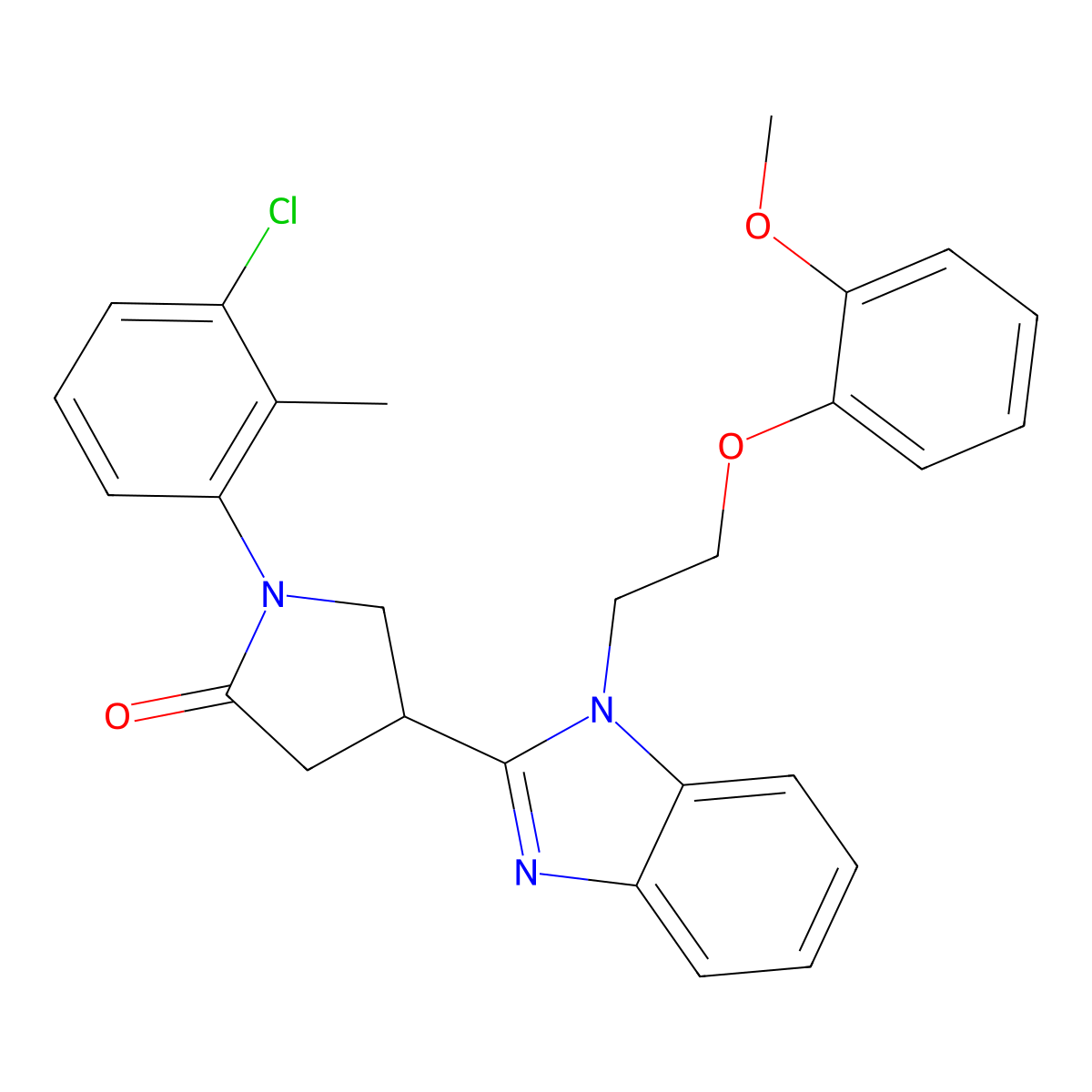 1-(3-chloro-2-methylphenyl)-4-(1-(2-(2-methoxyphenoxy)ethyl)-1H-benzo[d]imidazol-2-yl)pyrrolidin-2-one molecular structure, CAS 862828-03-3