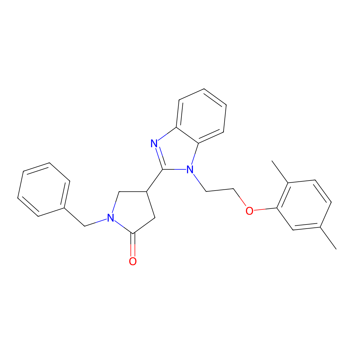 1-benzyl-4-{1-[2-(2,5-dimethylphenoxy)ethyl]-1H-1,3-benzodiazol-2-yl}pyrrolidin-2-one molecular structure, CAS 862828-40-8