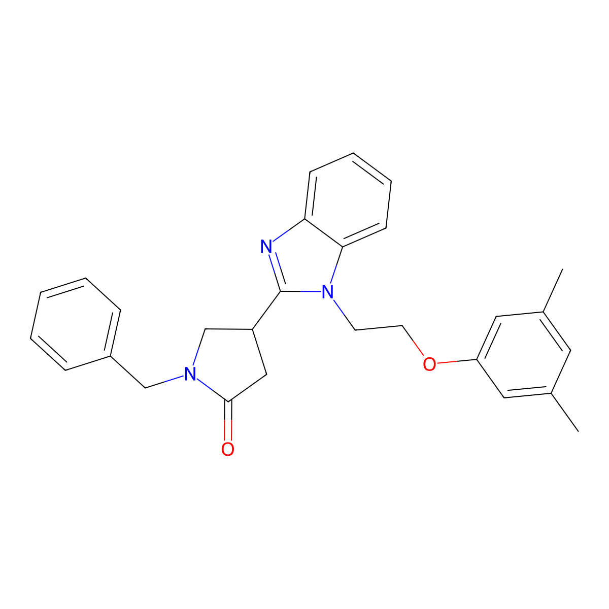 1-benzyl-4-(1-(2-(3,5-dimethylphenoxy)ethyl)-1H-benzo[d]imidazol-2-yl)pyrrolidin-2-one molecular structure, CAS 862828-41-9