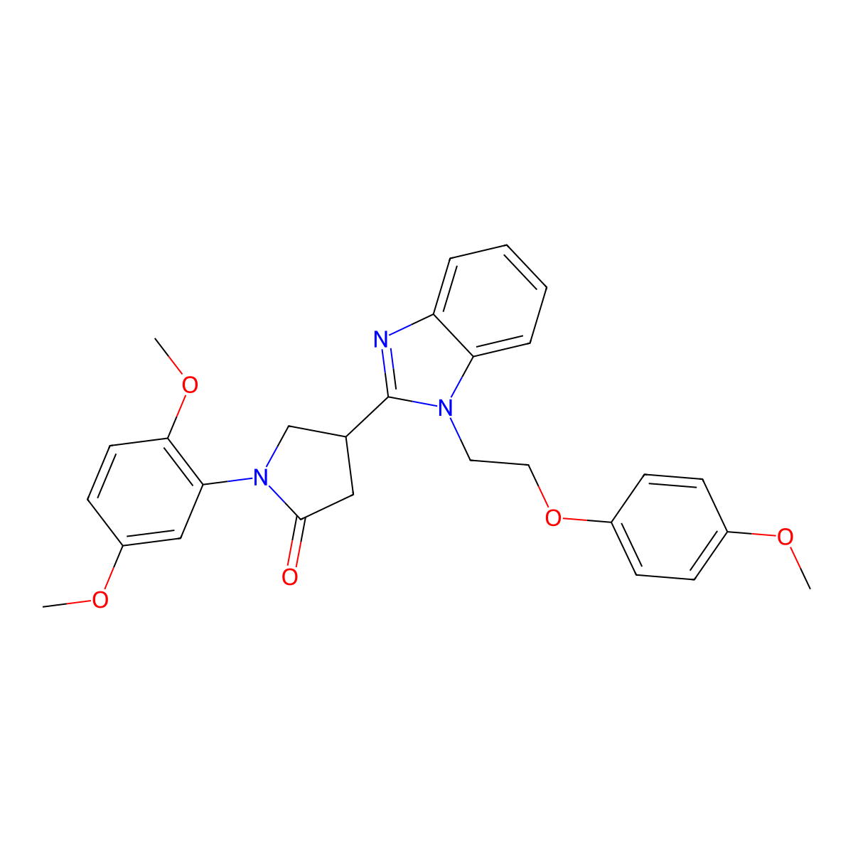 1-(2,5-dimethoxyphenyl)-4-(1-(2-(4-methoxyphenoxy)ethyl)-1H-benzo[d]imidazol-2-yl)pyrrolidin-2-one molecular structure, CAS 862828-54-4