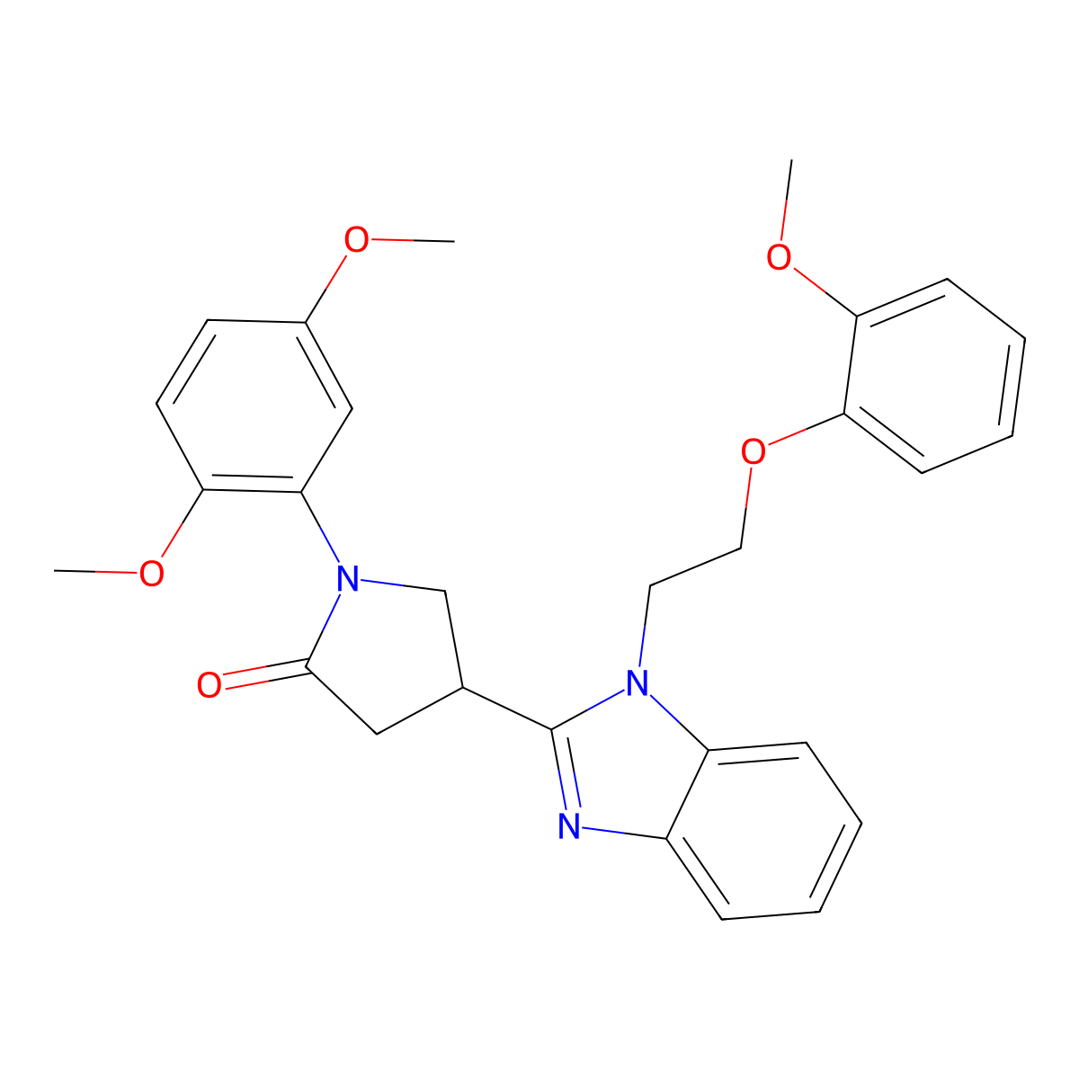 1-(2,5-dimethoxyphenyl)-4-(1-(2-(2-methoxyphenoxy)ethyl)-1H-benzo[d]imidazol-2-yl)pyrrolidin-2-one molecular structure, CAS 862828-55-5