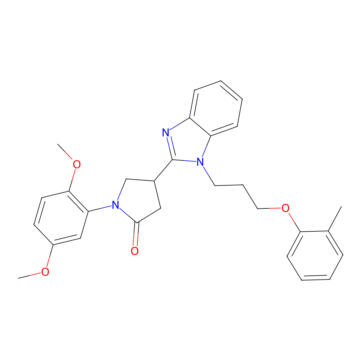 1-(2,5-dimethoxyphenyl)-4-(1-(3-(o-tolyloxy)propyl)-1H-benzo[d]imidazol-2-yl)pyrrolidin-2-one molecular structure, CAS 862828-60-2